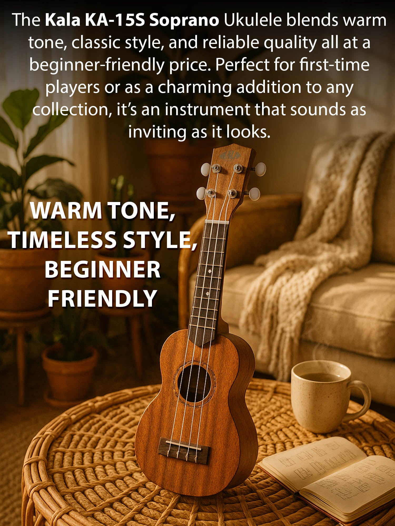Kala KA-15S Satin Mahogany Soprano Ukulele w/ Hard Case