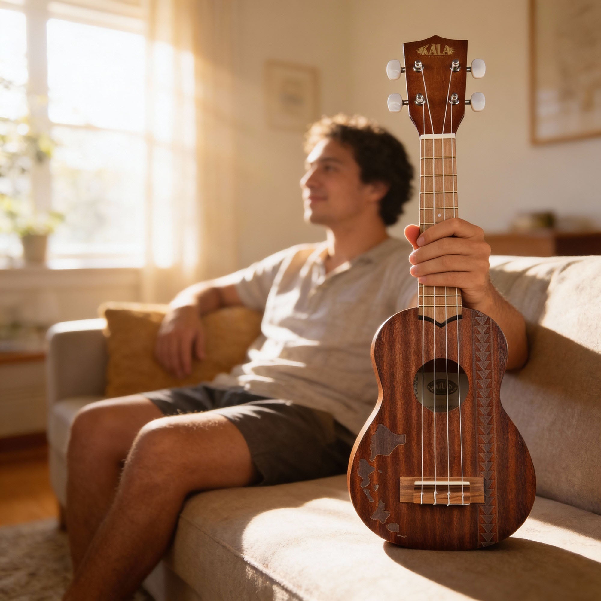 Kala KA-15S-H2 Satin Mahogany Soprano Ukulele - Hawaiian Islands Tattoo w/ Hard Case