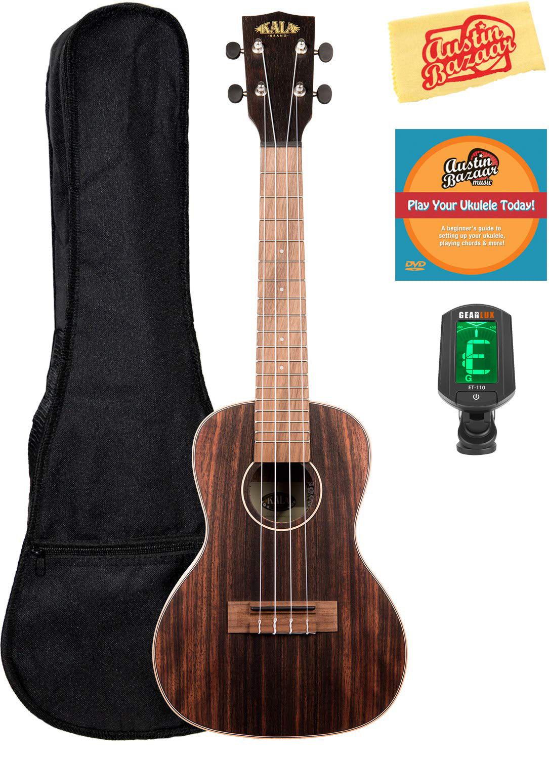 Kala KA-EBY-C Striped Ebony Concert Ukulele w/ Gig Bag