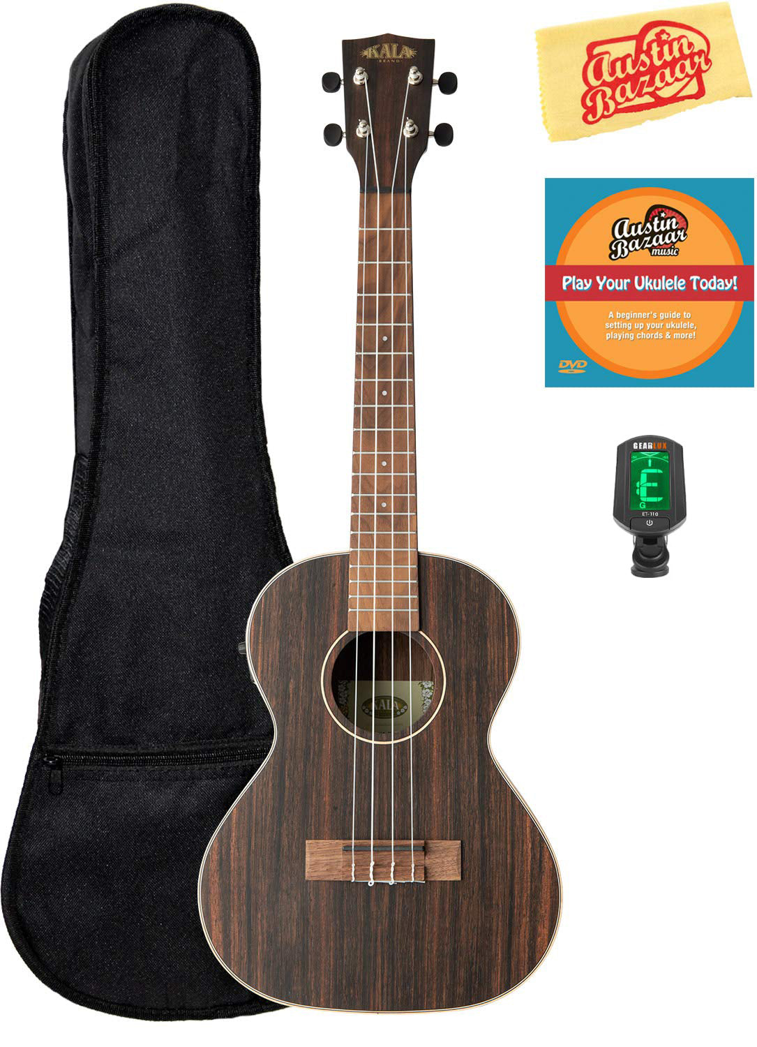 Kala KA-EBY-TE Striped Ebony Tenor Acoustic-Electric Ukulele w/ Gig Bag