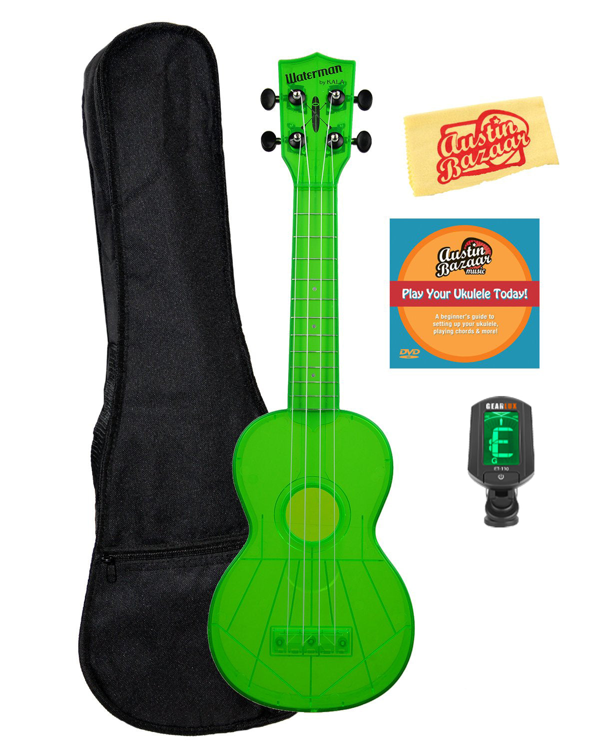Kala KA-SWF-GN Waterman Soprano Ukulele - Fluorescent Green Gloss w/ Gig Bag