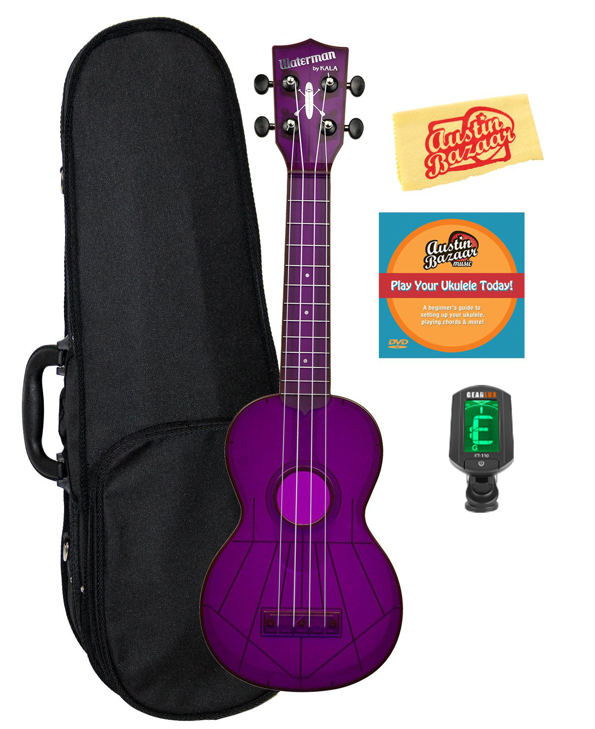 Kala KA-SWF-PL Waterman Soprano Ukulele - Fluorescent Purple Gloss w/ Hard Case