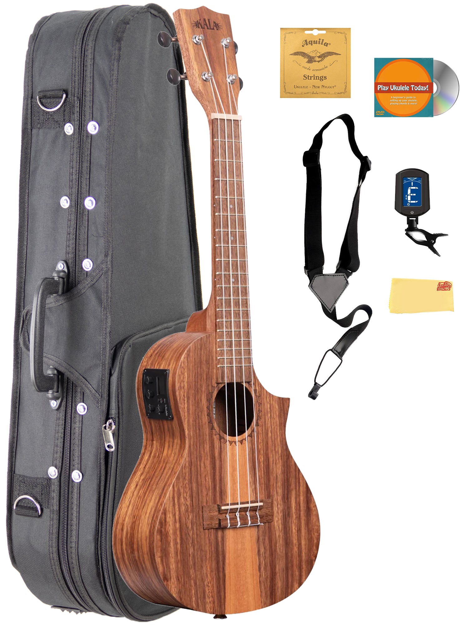 Kala KA-TK-C-CE Teak Tri-Top Concert Acoustic-Electric Ukulele w/ Case