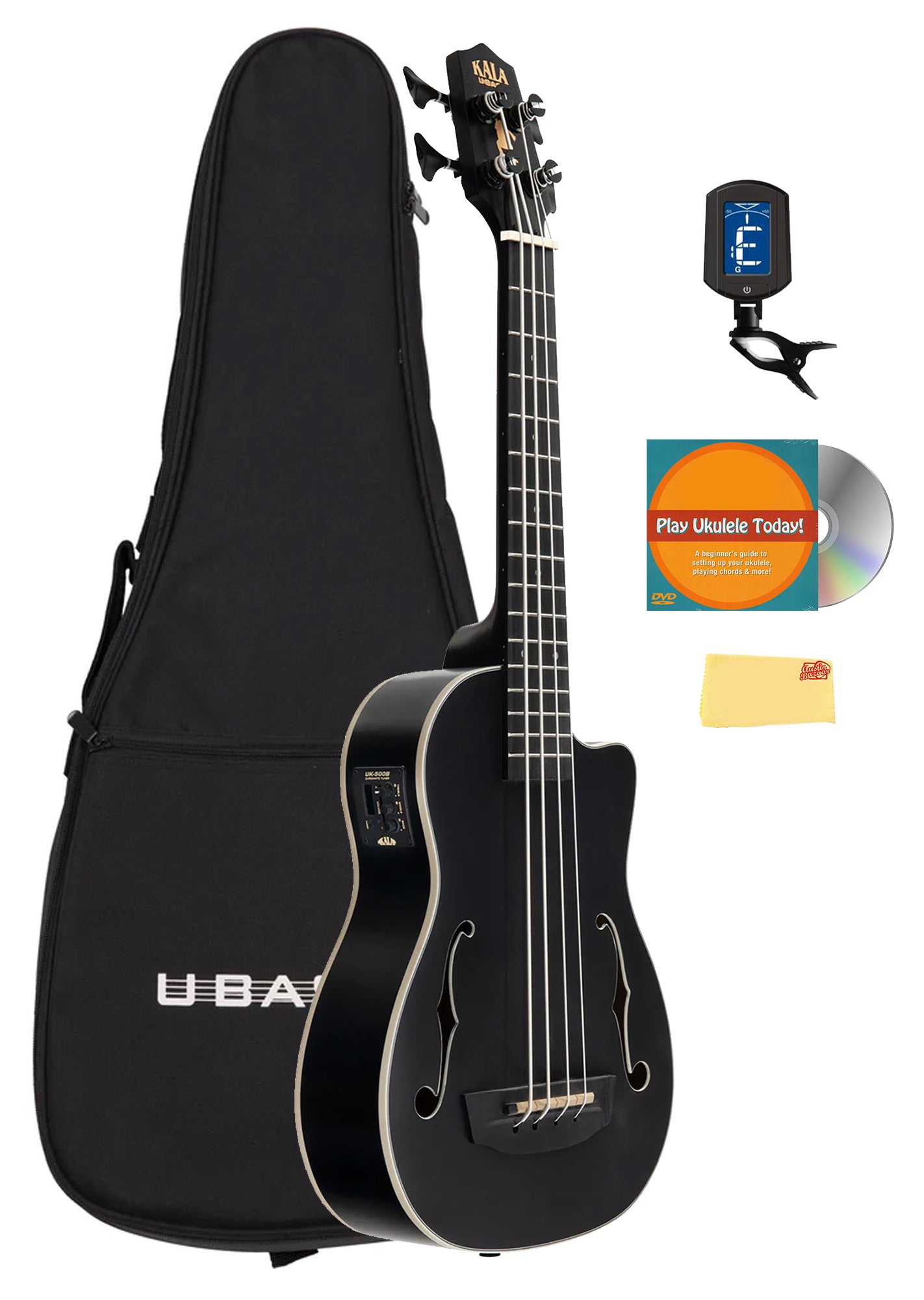 Kala UBASS-JYMN-BK-FS Black Journeyman Mahogany Acoustic-Electric U-Bass Ukulele Bass w/ Gig Bag