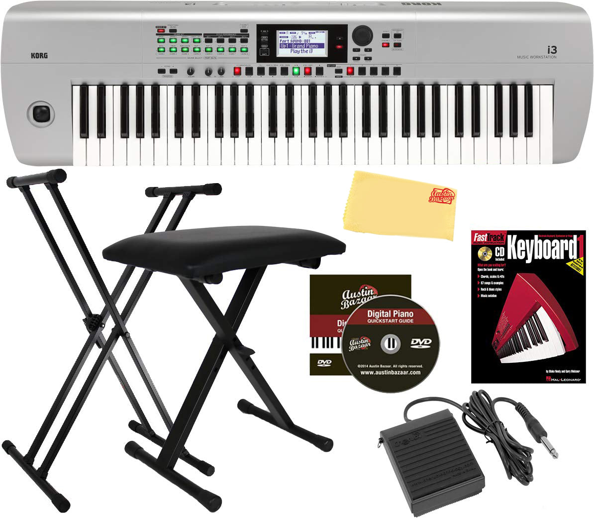 Korg i3 Music Workstation - Matte Silver w/ Adjustable Stand