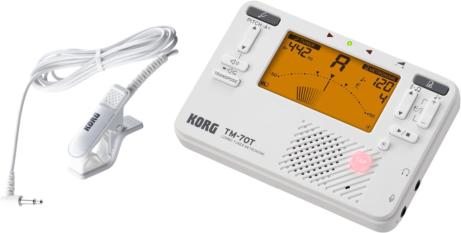 Korg TM-70C Tuner and Metronome with Contact Microphone - White