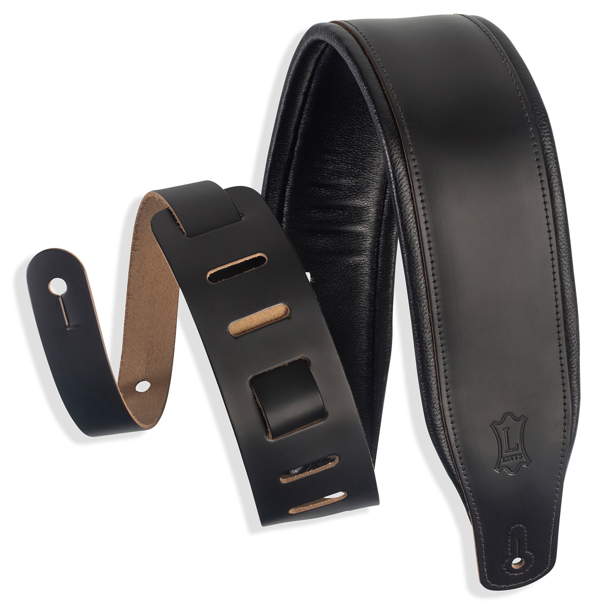 Levy's Leathers 3-Inch Wide Leather Guitar Strap with Foam Padding and Garment Leather Backing - Black
