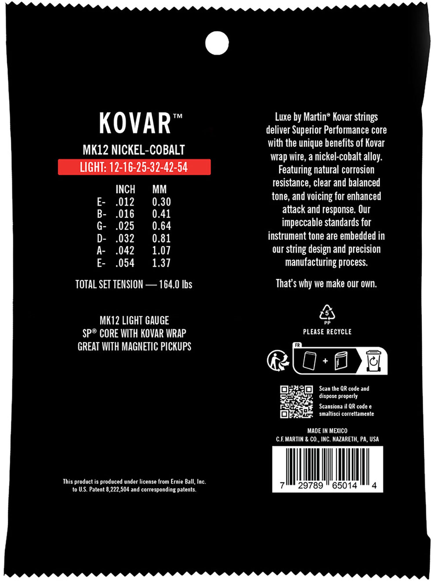 Martin MK12 Luxe Kovar Acoustic Guitar Strings, Light 12-54, Nickel Cobalt