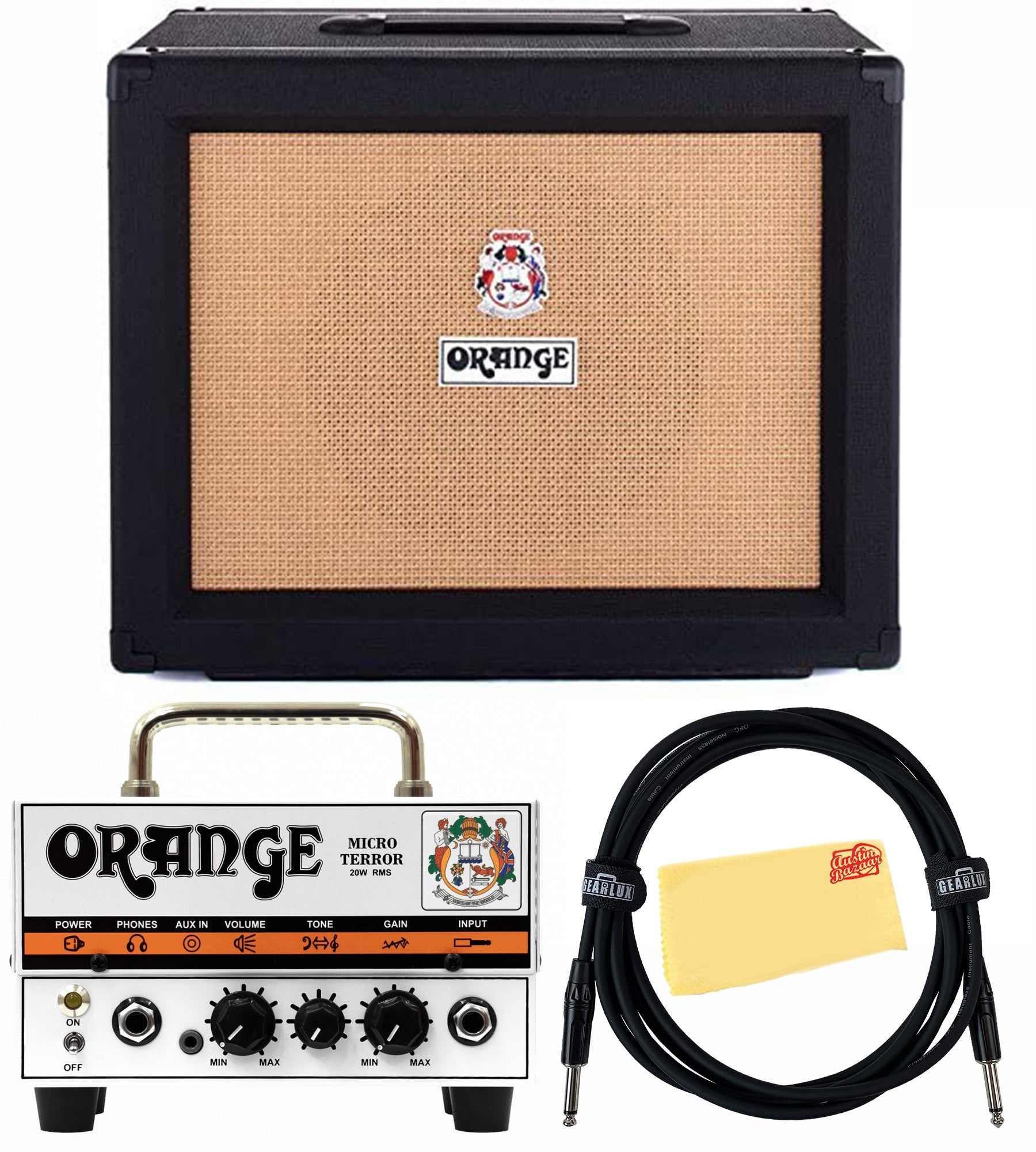 Orange PPC112 1x12-Inch Closed-Back Speaker Cabinet - Black w/ MD20 Micro Dark Amp Head