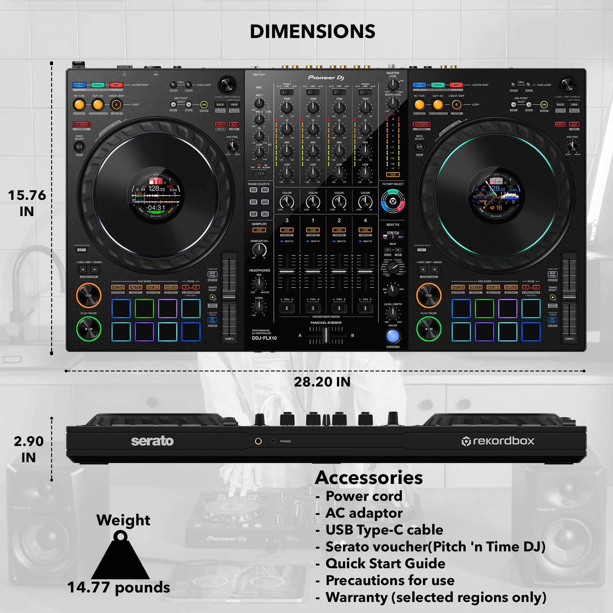 Pioneer DJ DDJ-FLX10 4-Channel Professional DJ Controller - Black w/ Laptop Stand