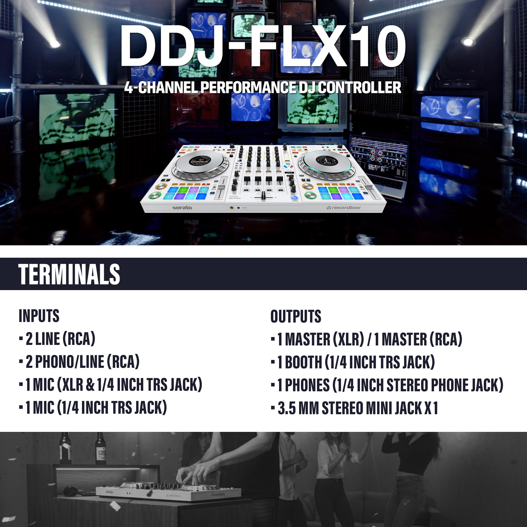 Pioneer DJ DDJ-FLX10 4-Channel Professional DJ Controller - White w/ Carrying Case
