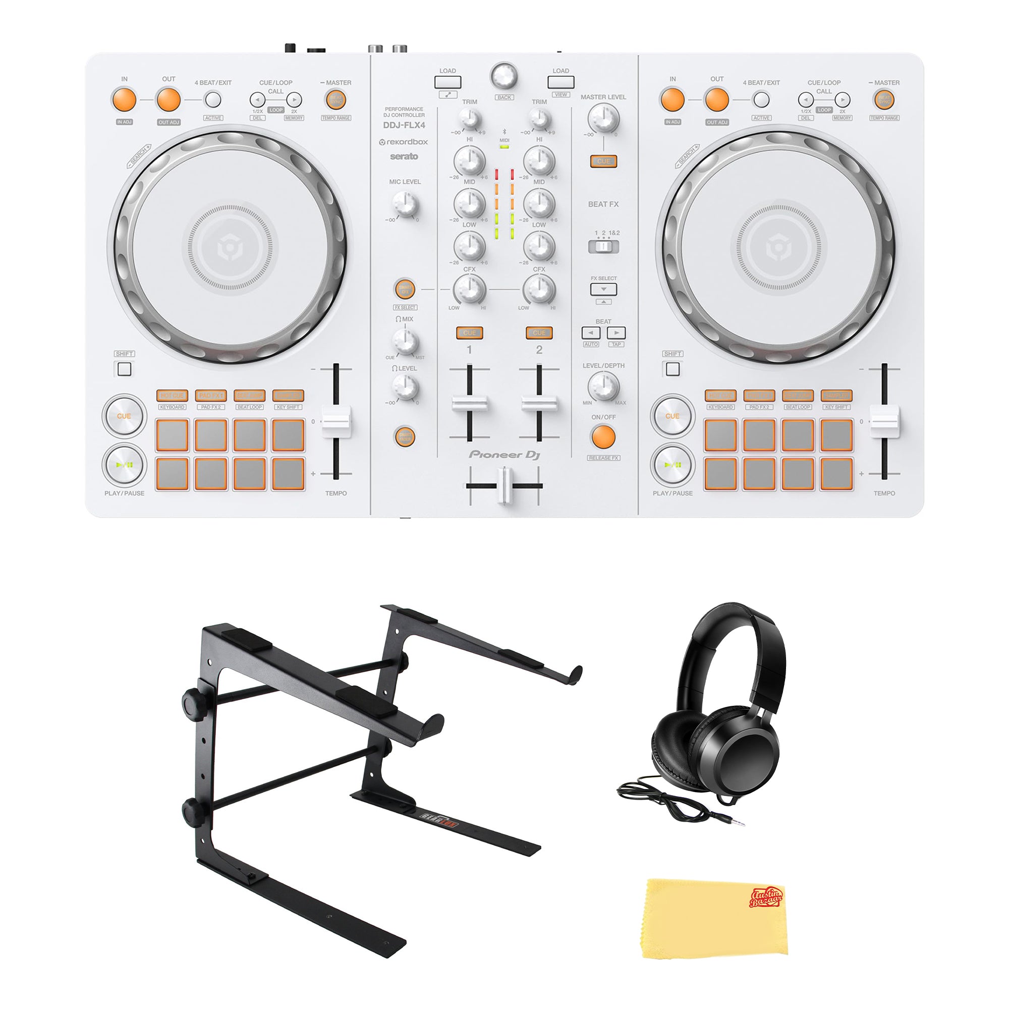 Pioneer DJ DDJ-FLX4 2-Channel DJ Controller - White w/ Laptop Stand