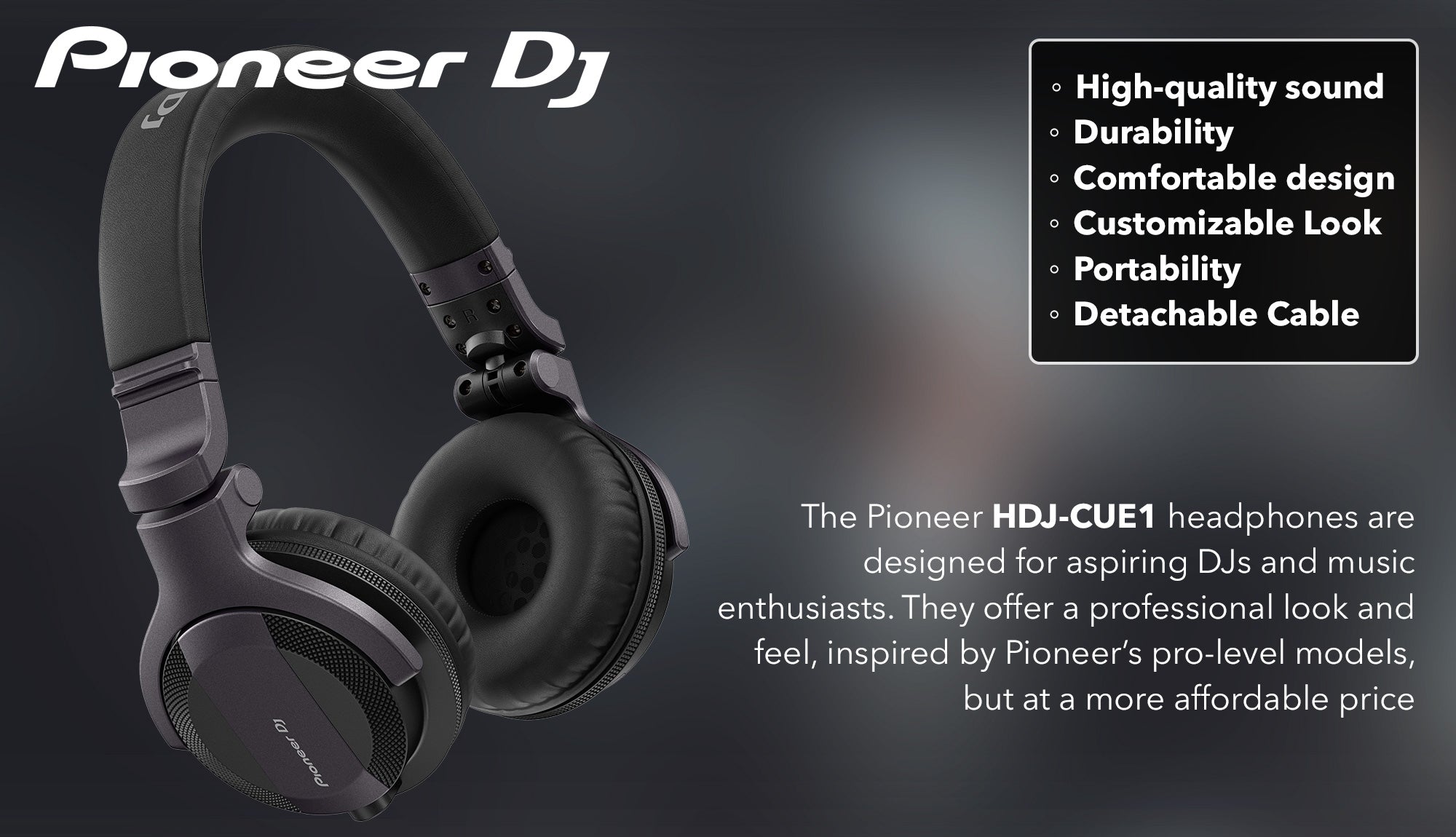 Pioneer DJ HDJ-CUE1 DJ Headphones - Black w/ Headphones Case