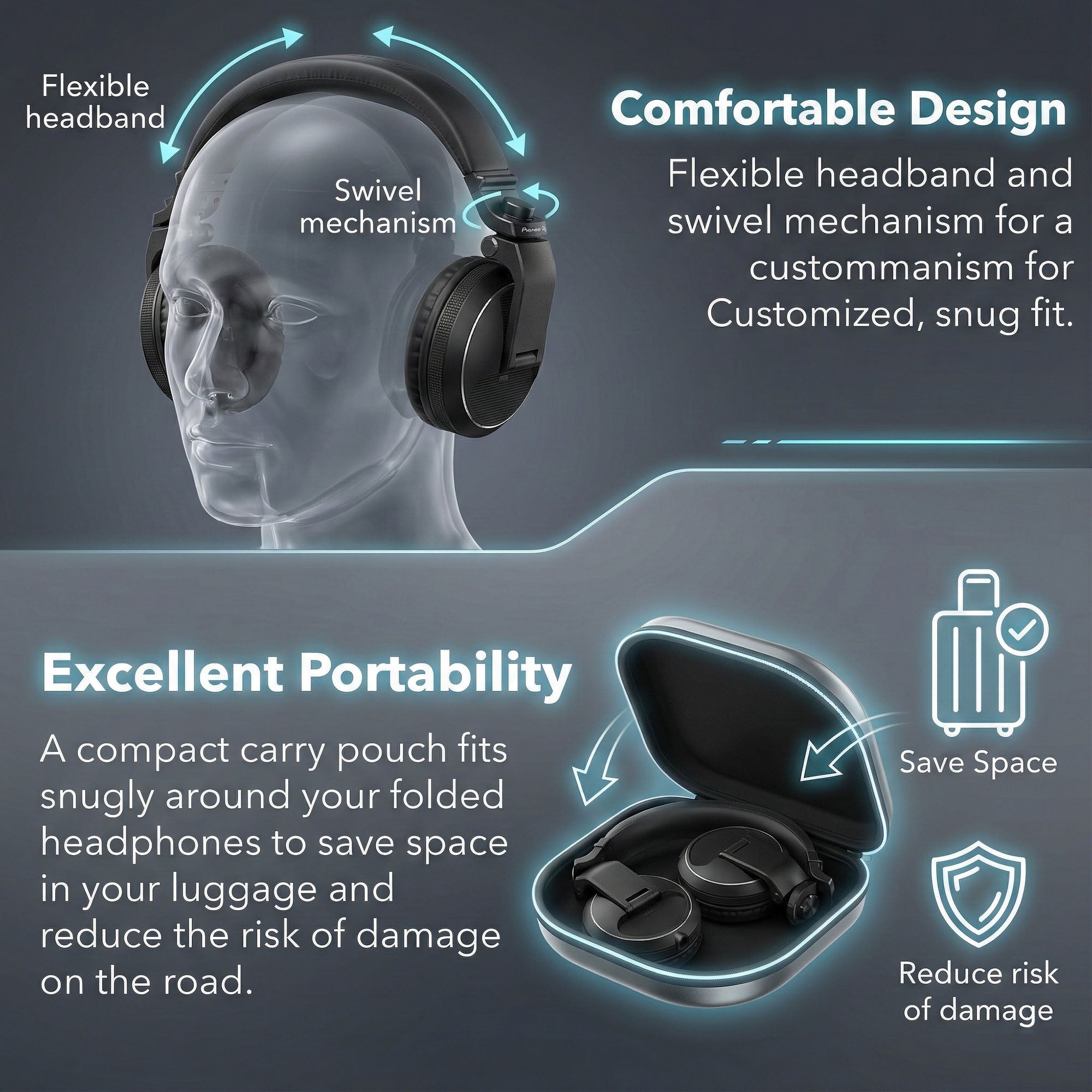 Pioneer DJ HDJ-X5 Over-Ear DJ Headphones - Black w/ Headphones Case