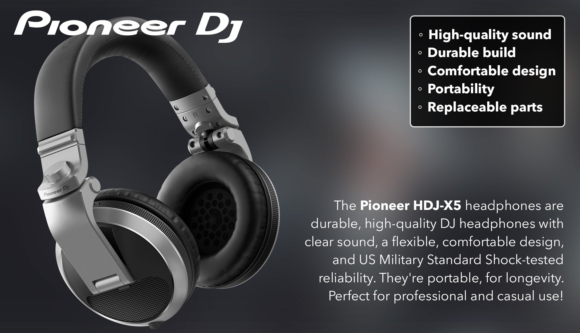 Pioneer DJ HDJ-X5 Over-Ear DJ Headphones - Silver w/ Case