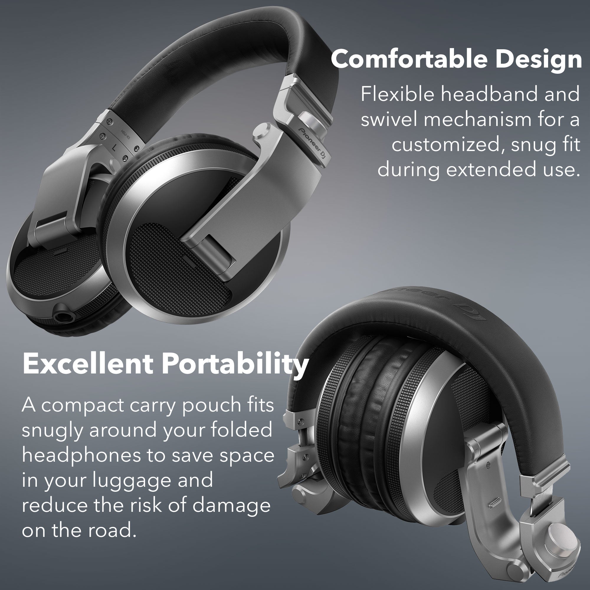 Pioneer DJ HDJ-X5 Over-Ear DJ Headphones - Silver w/ Case
