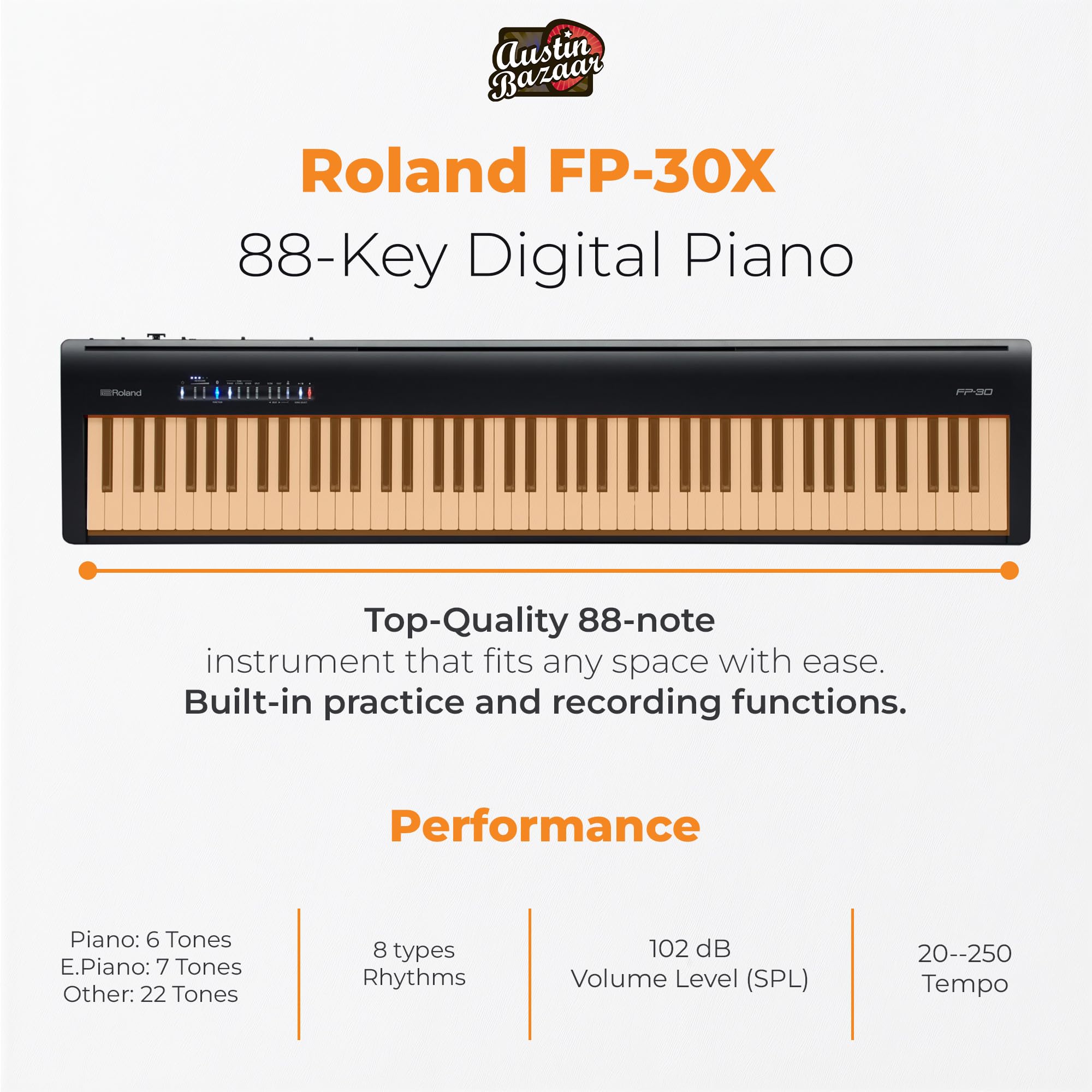 Roland FP-30X 88-Key Digital Piano - Black w/ Roland KSC-70 Stand