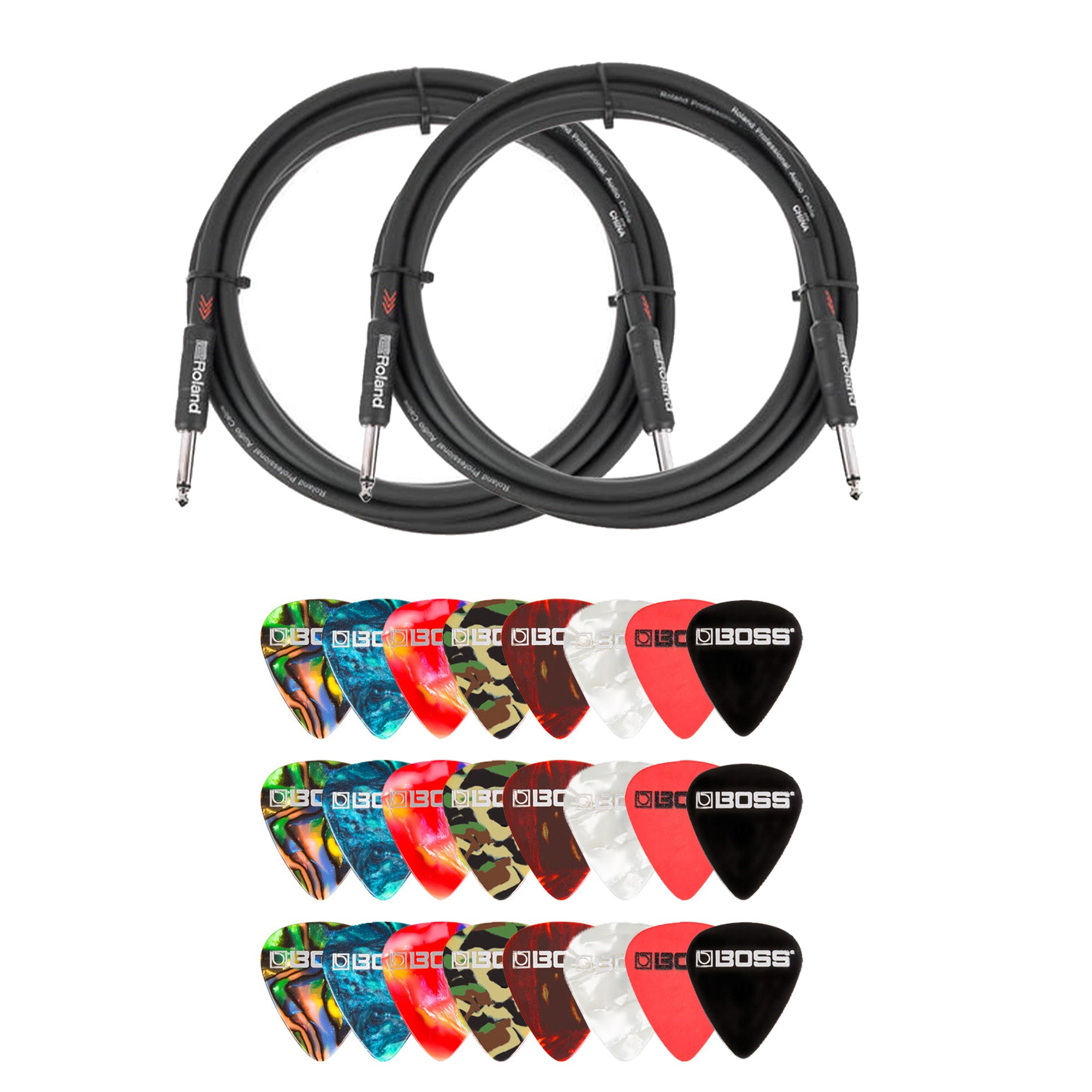 Roland 20-Foot Instrument Cable, Straight-Straight, Black Series - 2 Pack w/ Picks