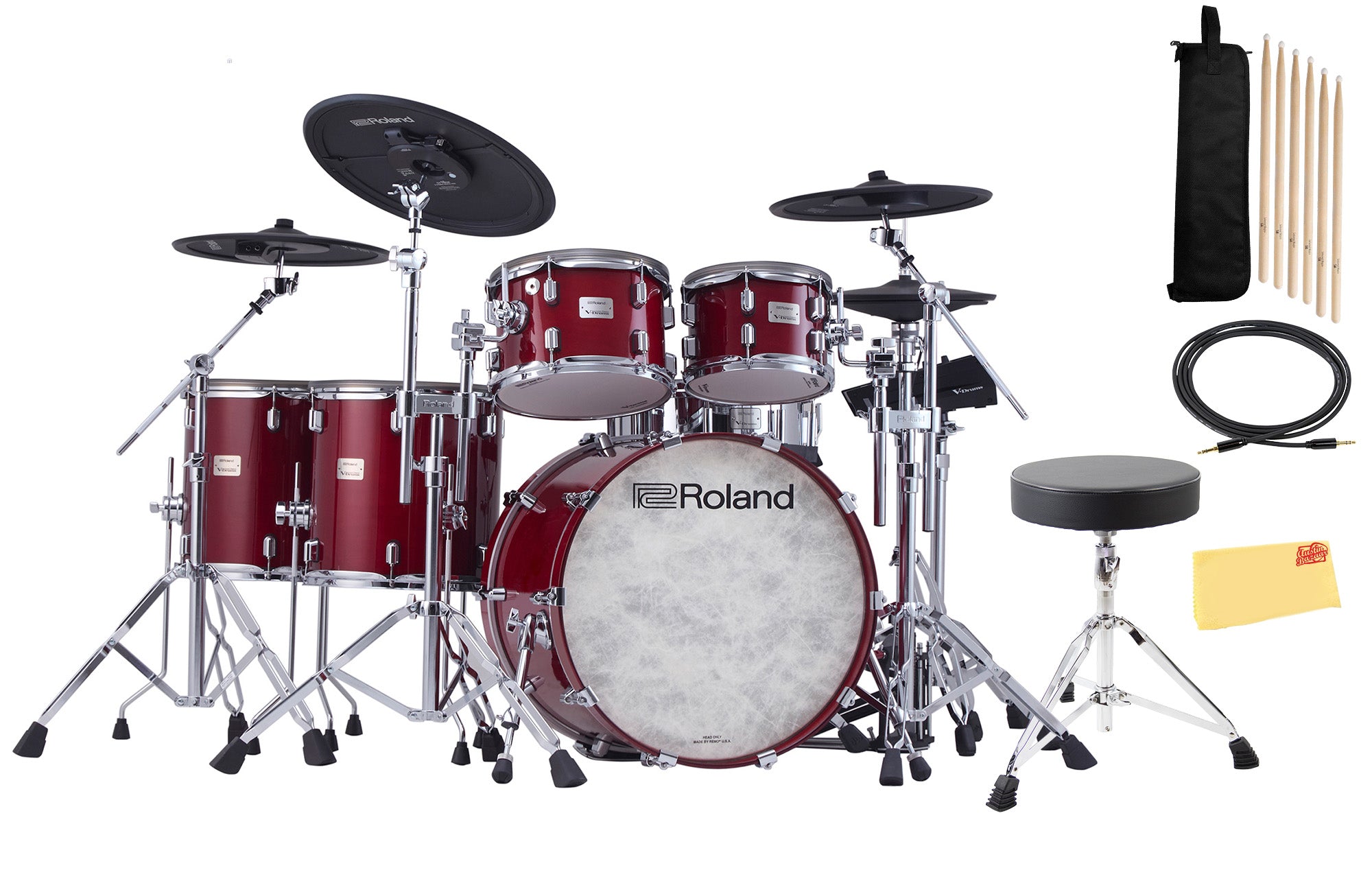 Roland VAD716-GC V-Drums Acoustic Design Electronic Drum Set - Gloss Cherry w/ Drum Throne