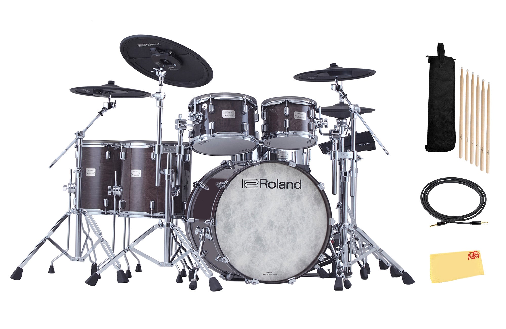 Roland VAD716-GE V-Drums Acoustic Design Electronic Drum Set - Gloss Ebony w/ Audio Cable