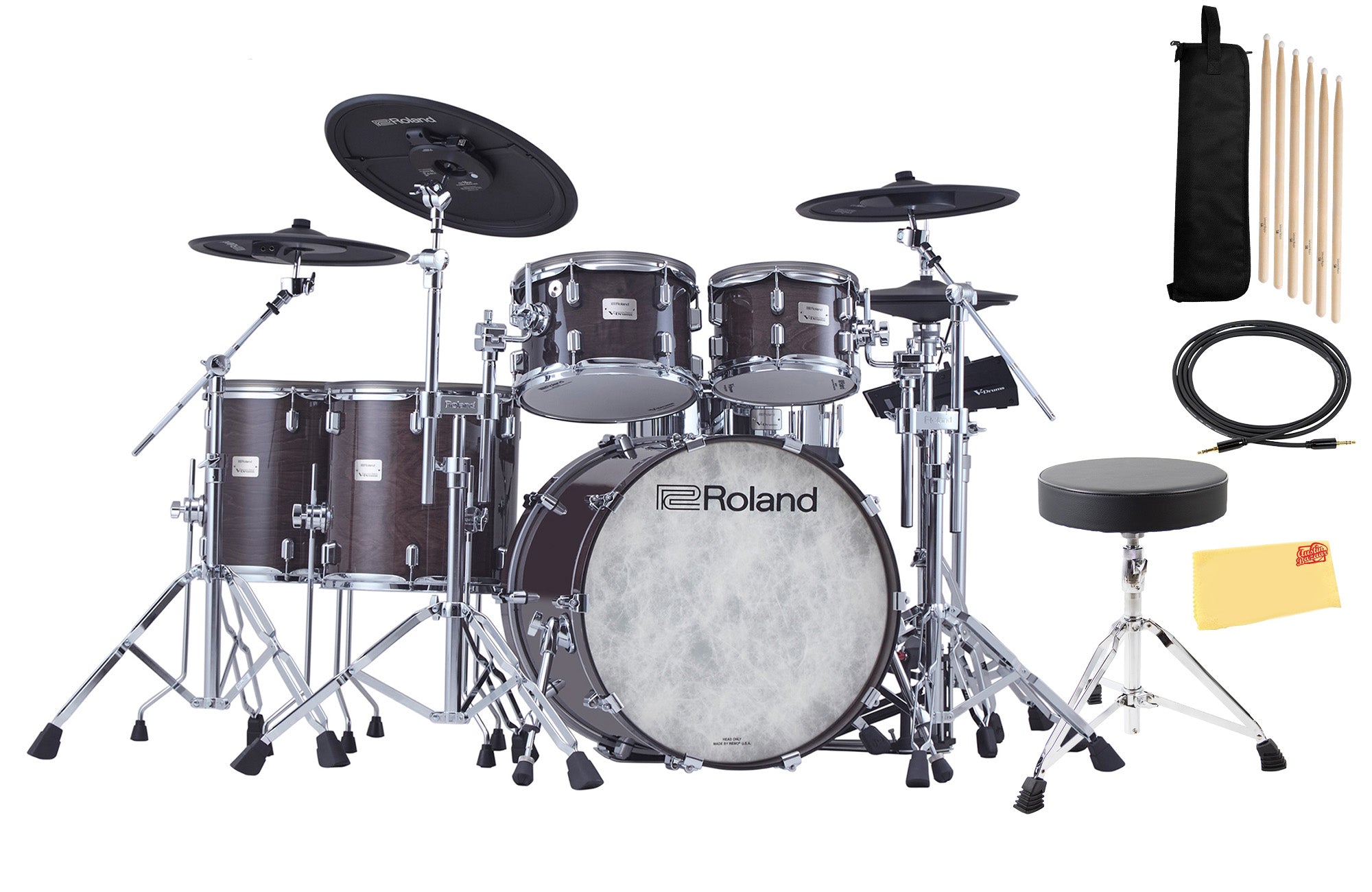 Roland VAD716-GE V-Drums Acoustic Design Electronic Drum Set - Gloss Ebony w/ Drum Throne