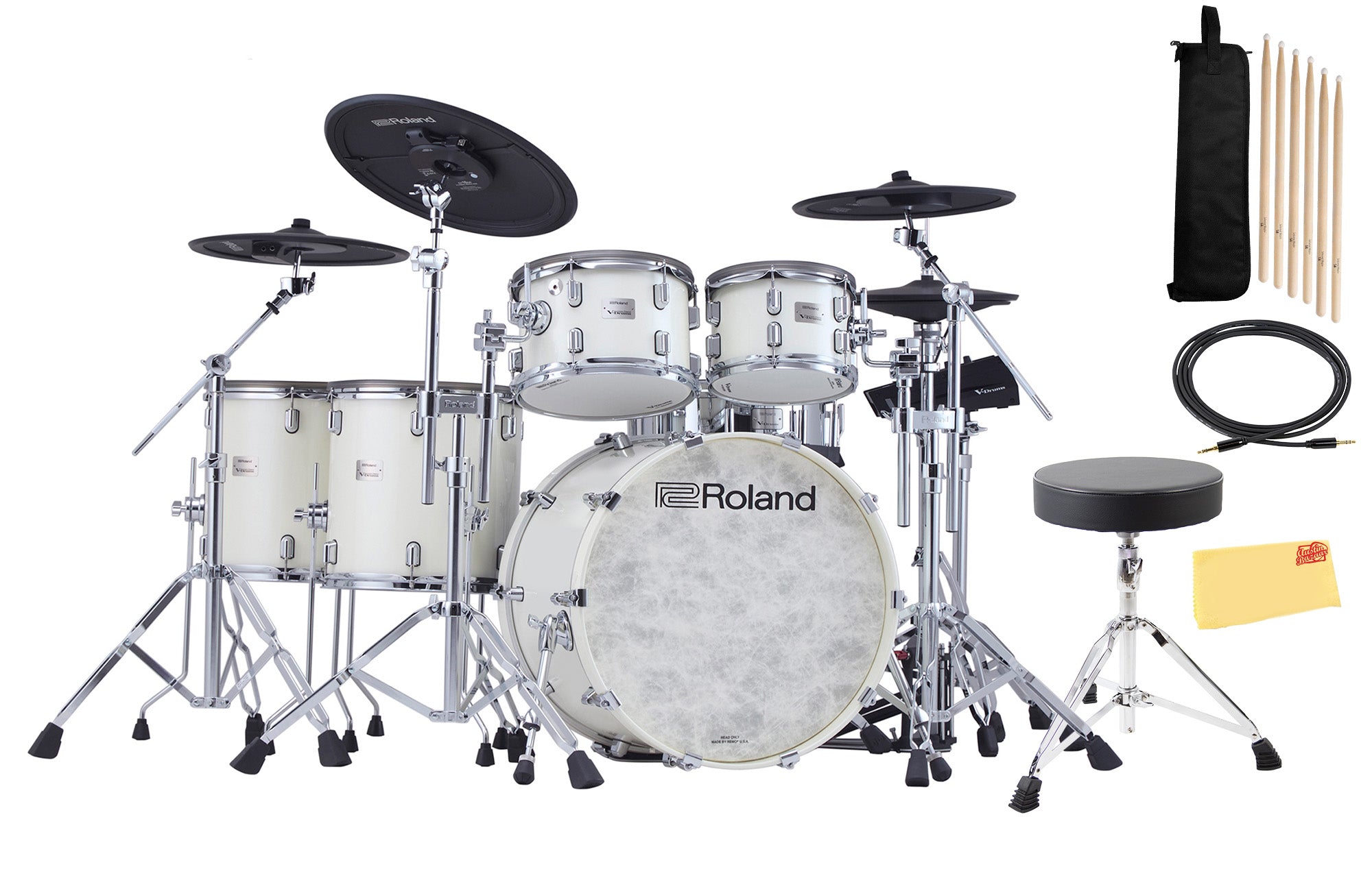 Roland VAD716-PW V-Drums Acoustic Design Electronic Drum Set - Pearl White w/ Drum Throne