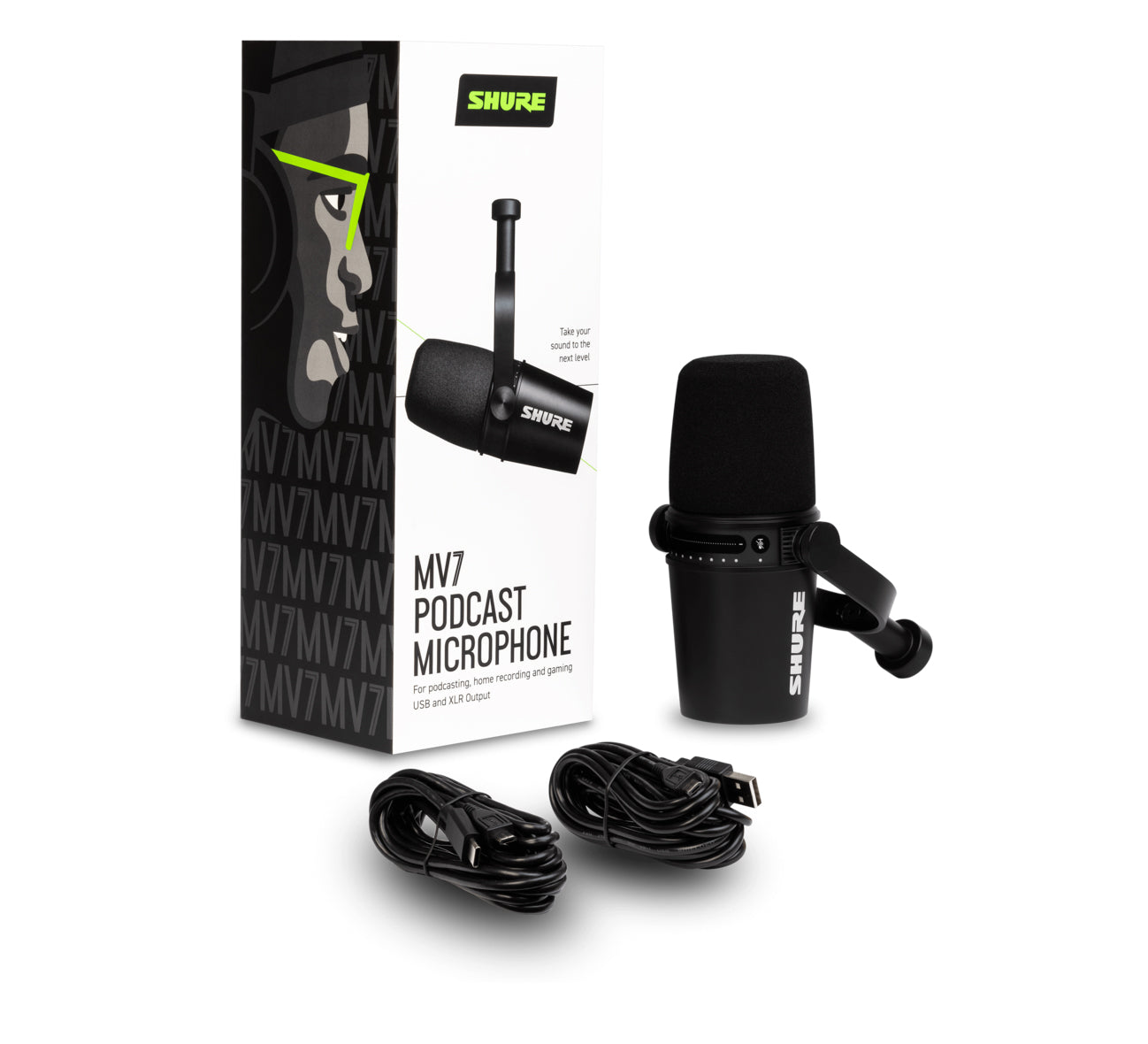 Shure MV7-K Podcast Microphone - Black w/ Desk Boom Arm Stand