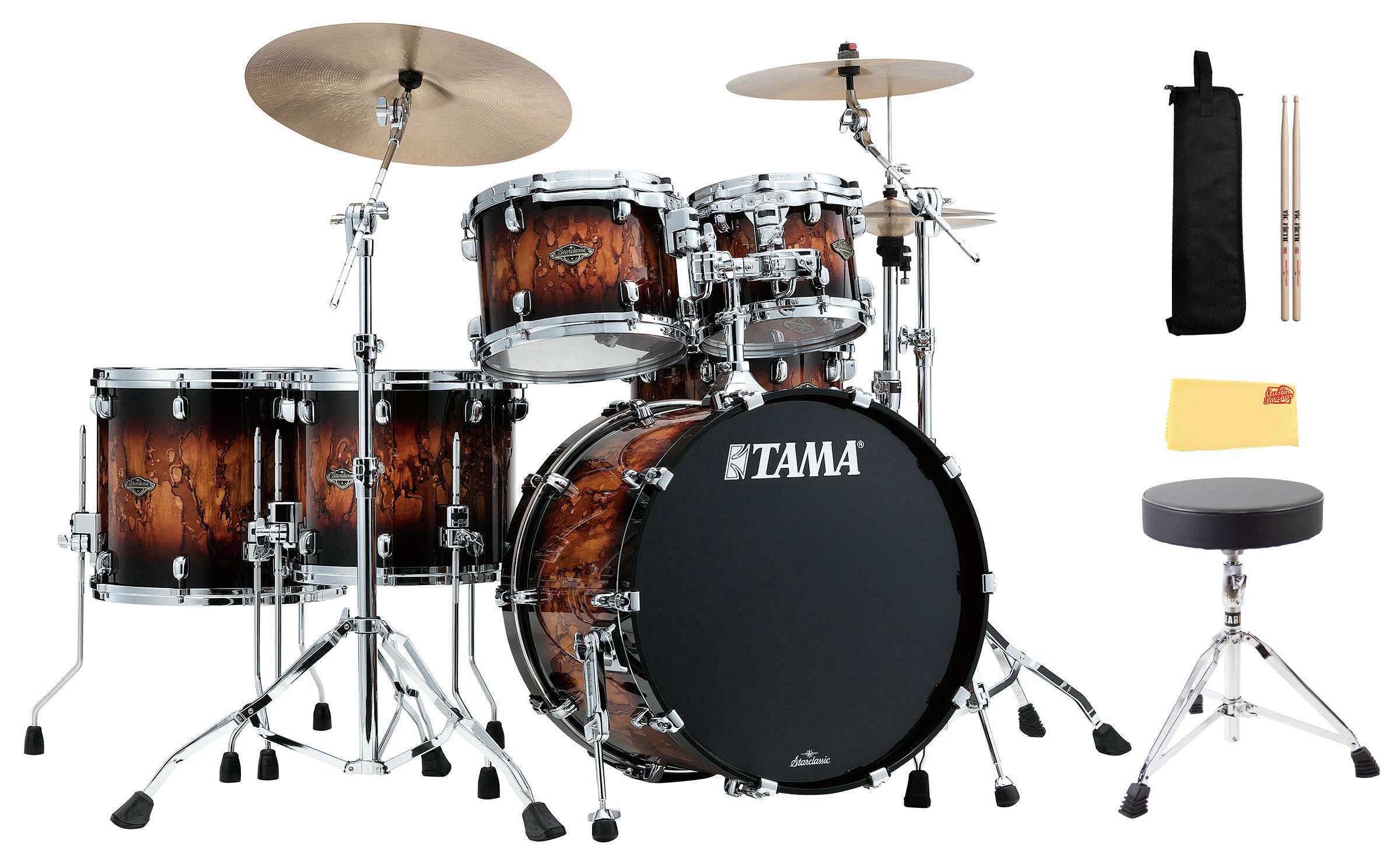 Tama WBS52LS Starclassic Walnut/Birch 5-Piece Drum Kit - Molten Brown Burst w/ Drum Throne