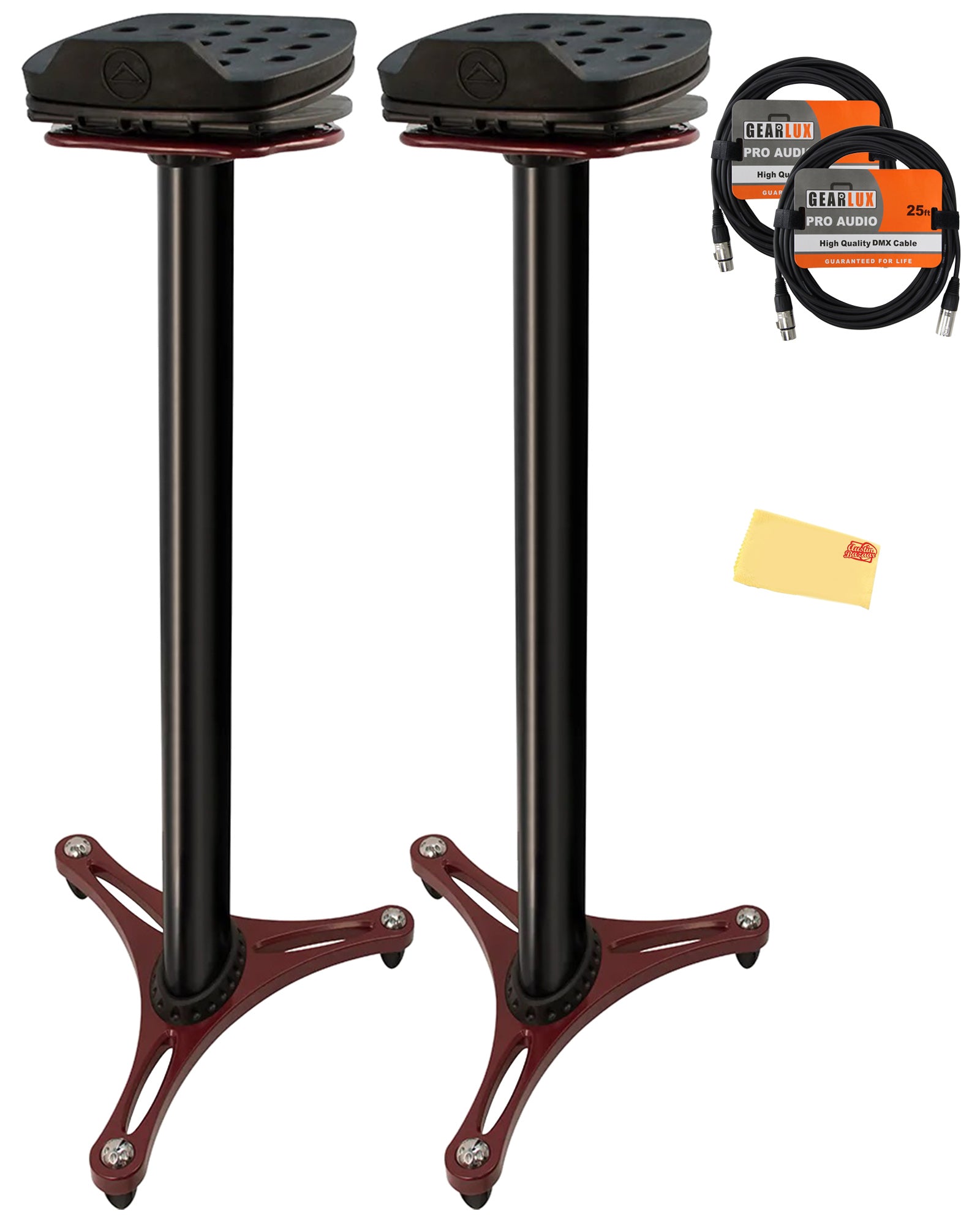 Ultimate Support MS-100R Studio Monitor Stand Pair - Red w/ Speaker Cables
