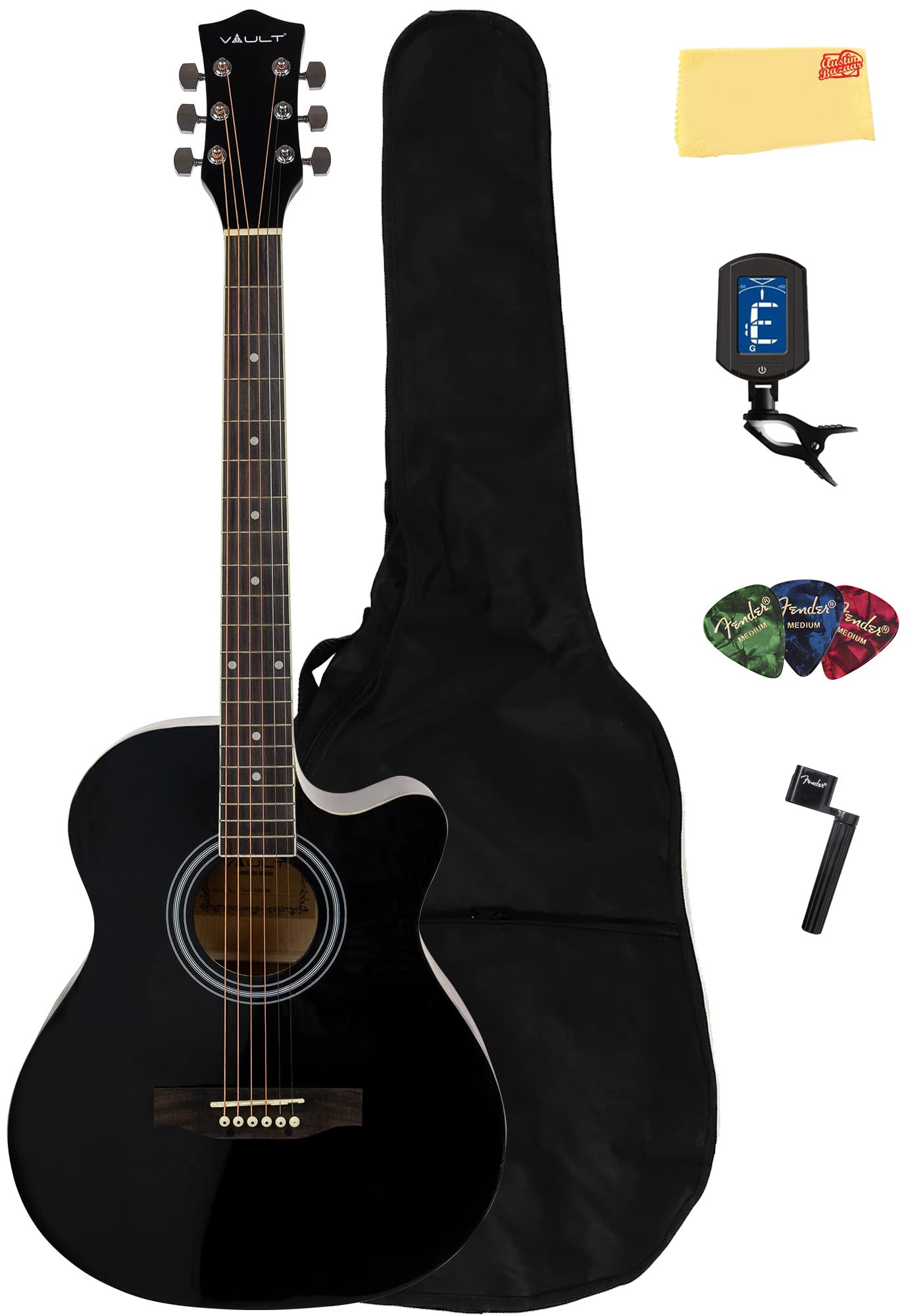 Vault EA-20 Full-Size Cutaway Acoustic Guitar - Black w/ Gig Bag