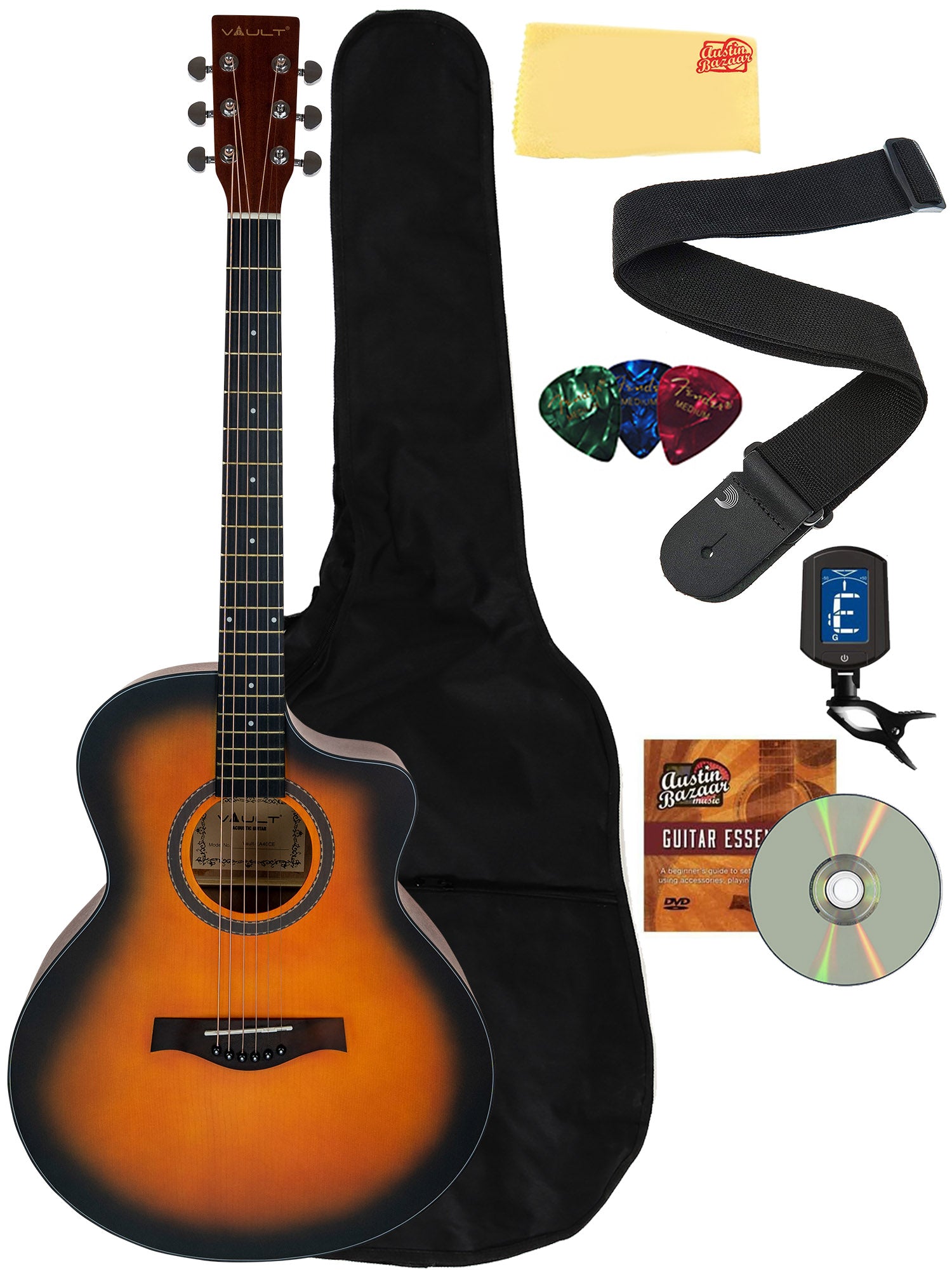 Vault EA-40 Full-Size Solid Spruce Top Cutaway Acoustic-Electric Guitar - Sunburst w/ Gig Bag