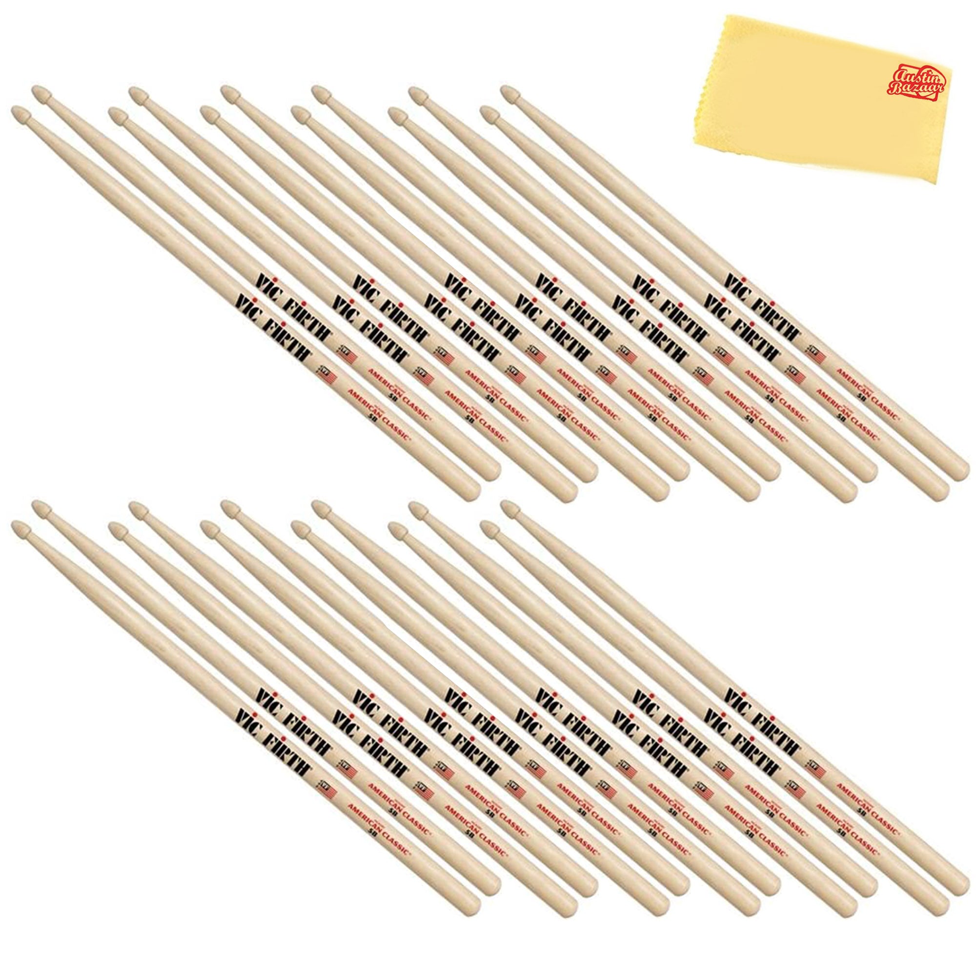 Vic Firth American Classic 5B Drumsticks - 12 Pack w/ Polishing Cloth