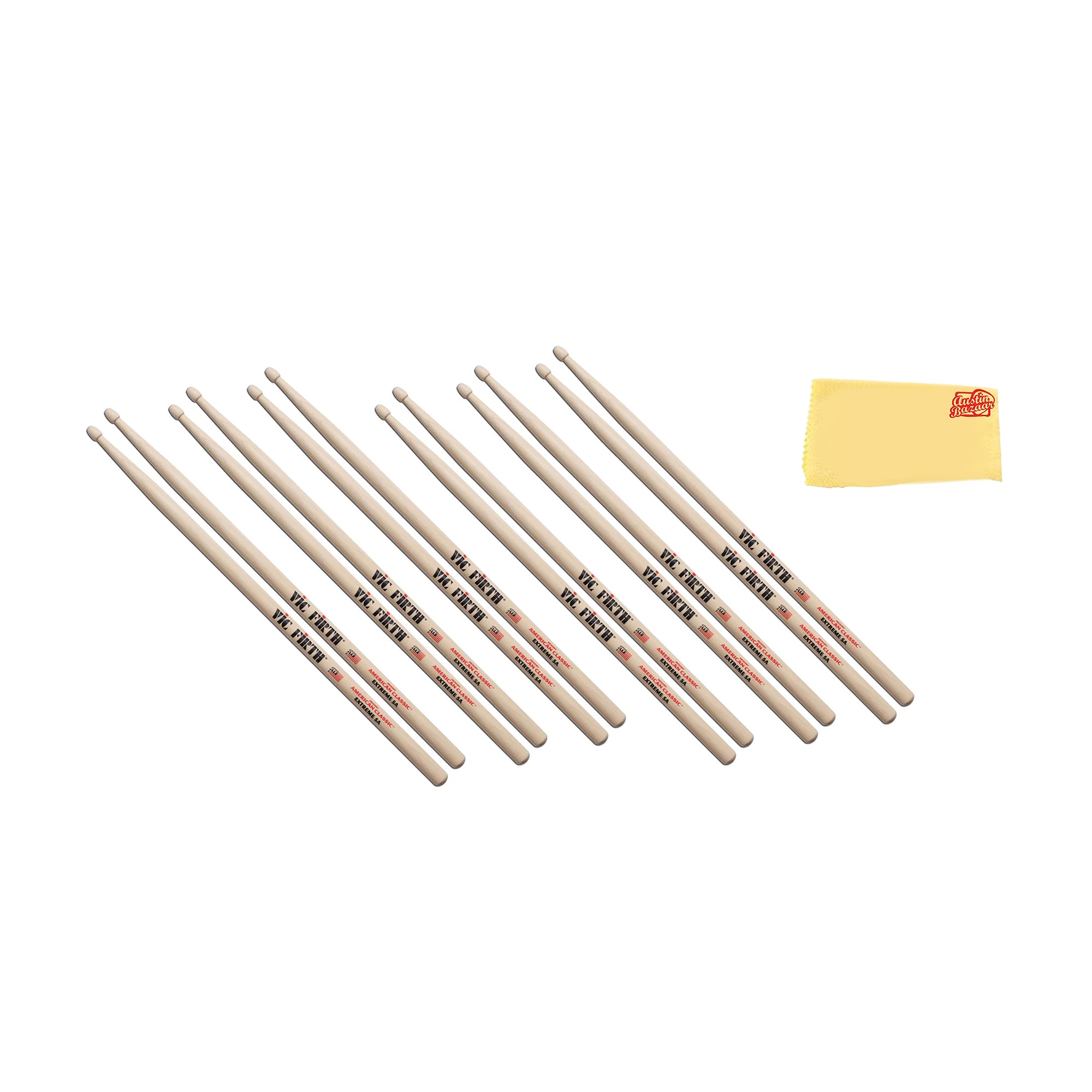 Vic Firth American Classic Extreme 5A Drumsticks - 6 Pack w/ Polishing Cloth