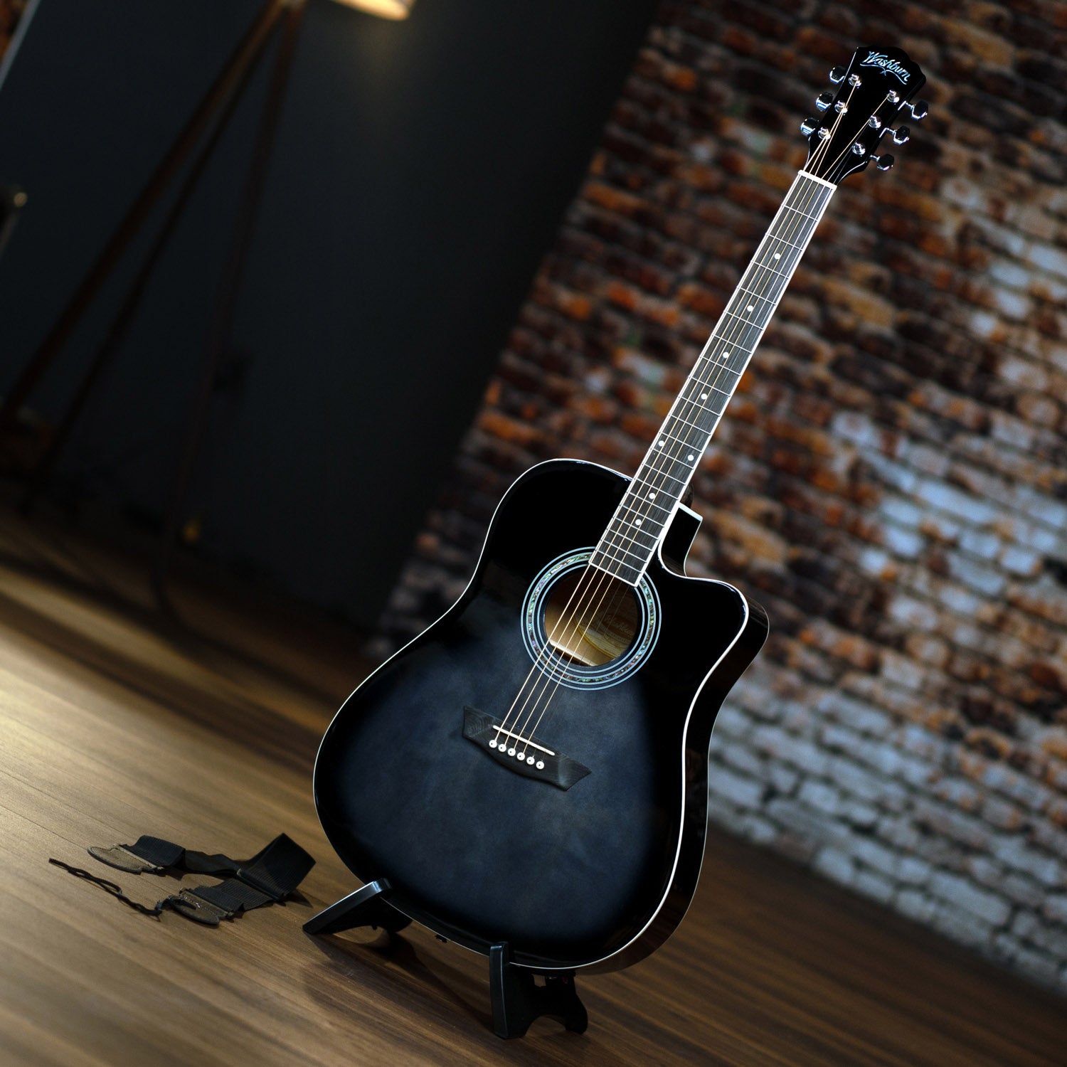 Washburn WA90CE Acoustic-Electric Guitar Kit - Black w/ Gig Bag