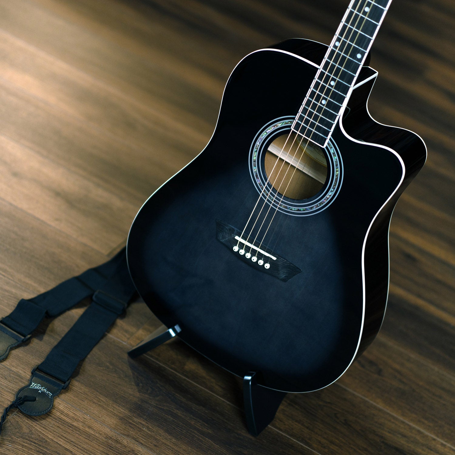 Washburn WA90CE Acoustic-Electric Guitar Kit - Black w/ Gig Bag