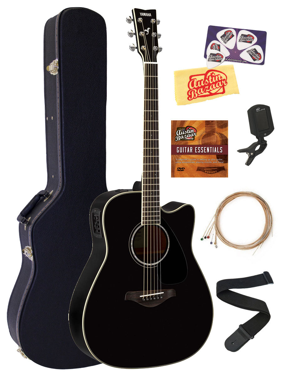 Yamaha FGX830C Solid Top Folk Acoustic-Electric Guitar - Black w/ Hard Case