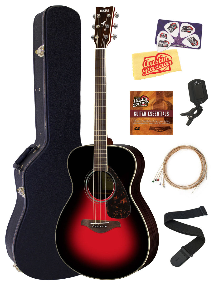 Yamaha FS830 Solid Top Small Body Acoustic Guitar - Dusk Sun Red w/ Hard Case