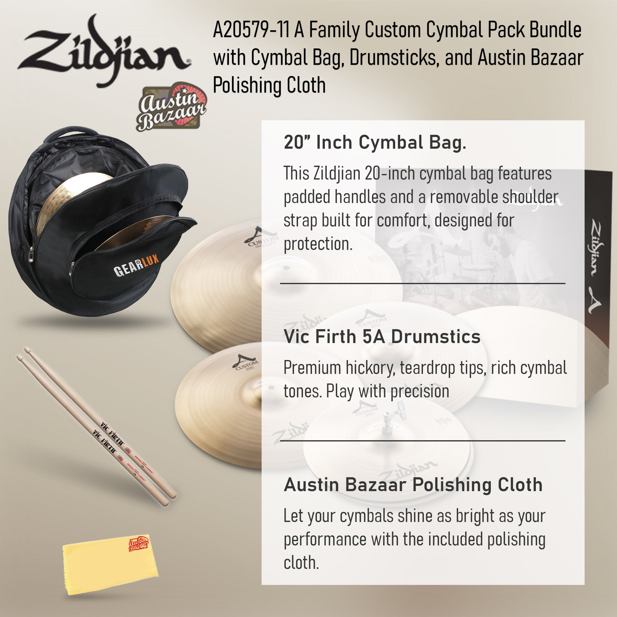 Zildjian A20579-11 A Custom Cymbal Pack w/ Cymbal Bag