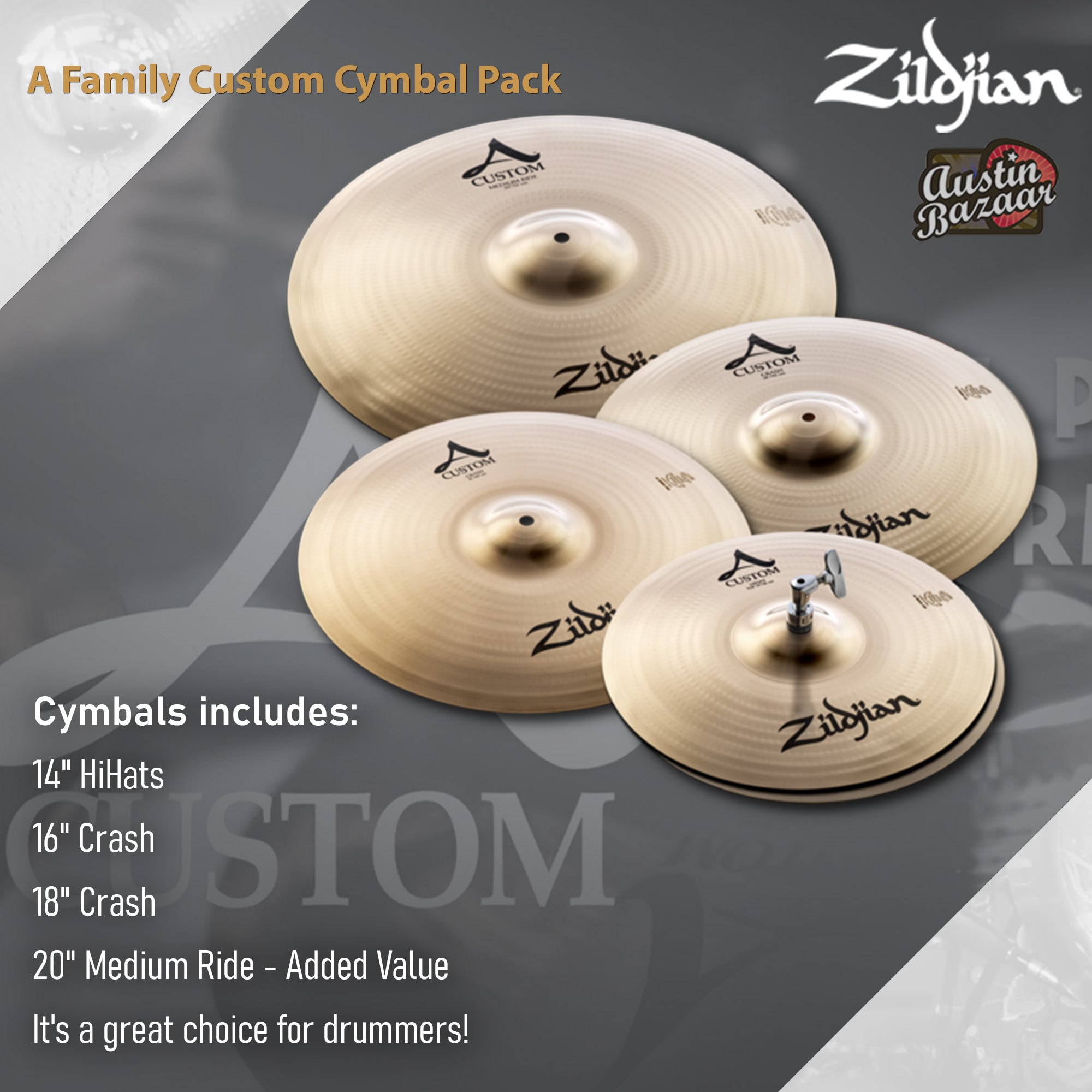 Zildjian A20579-11 A Custom Cymbal Pack w/ Cymbal Bag