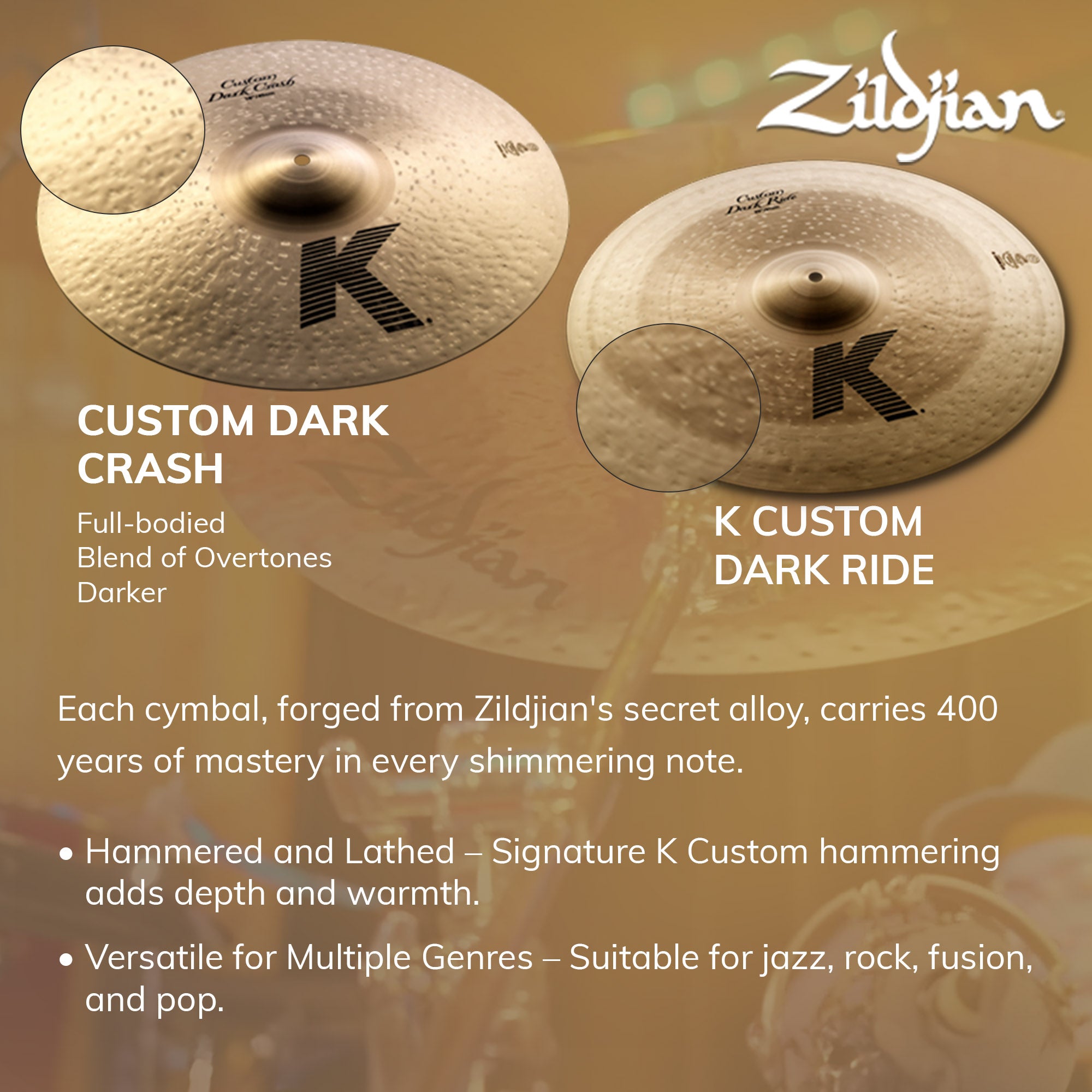 Zildjian KCD900 K Custom Dark Cymbal Pack w/ Cymbal Bag