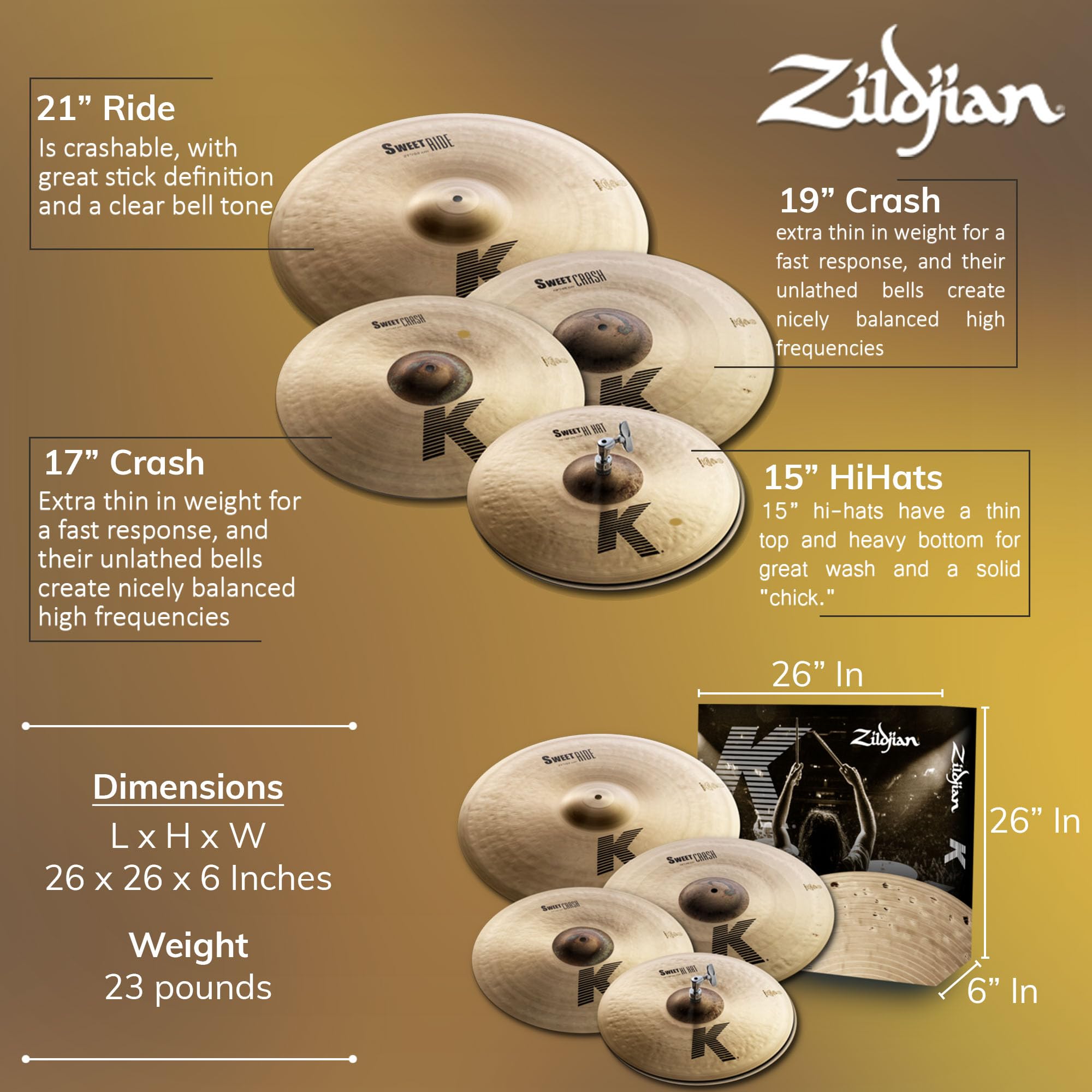 Zildjian KS5791 K Sweet Cymbal Pack w/ Cymbal Bag