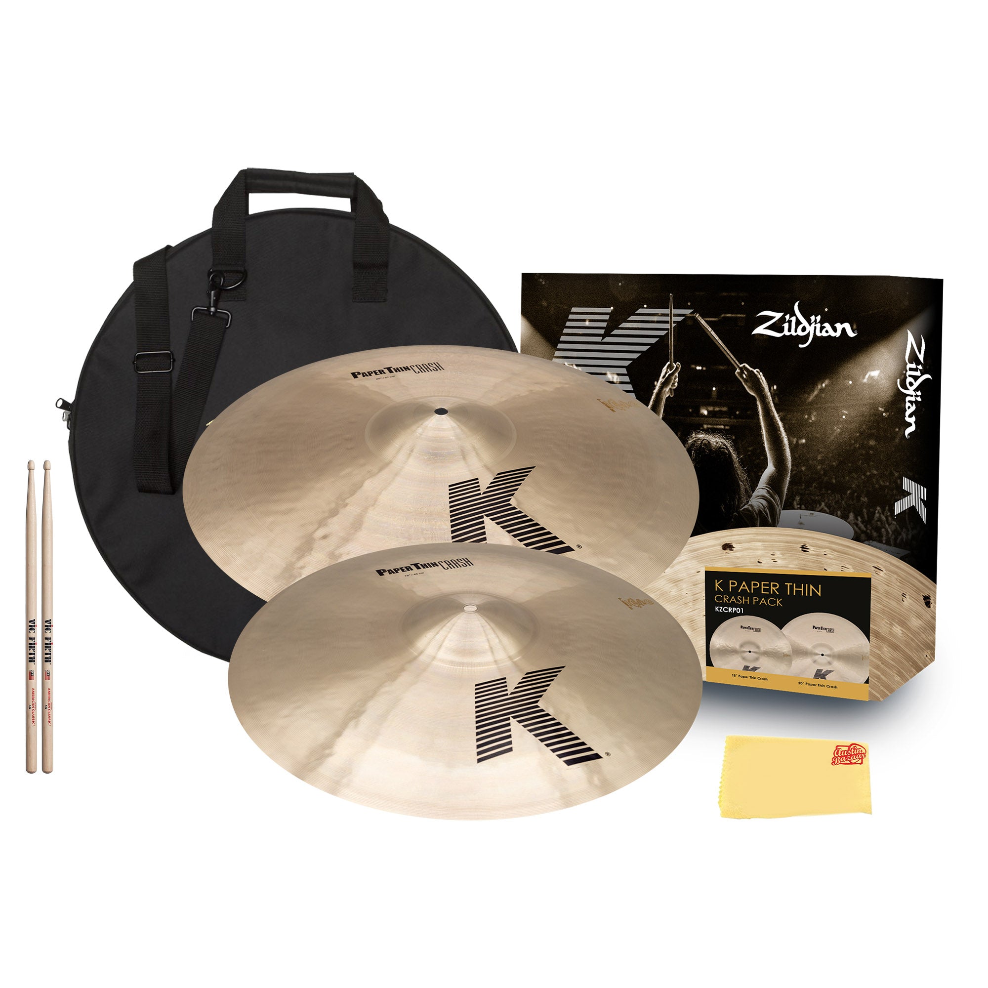 Zildjian KZCRP01 K Paper Thin Crash Cymbal Pack 18/21 w/ Cymbal Bag