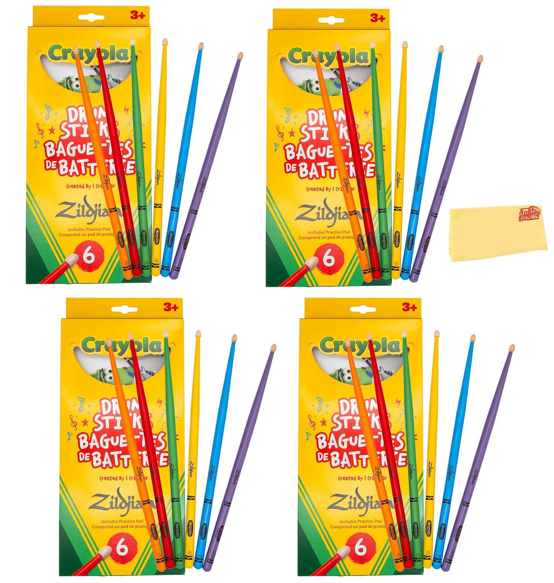 Zildjian ZKIDS Crayola Kids Drumsticks - 4 Pack w/ Practice Pad