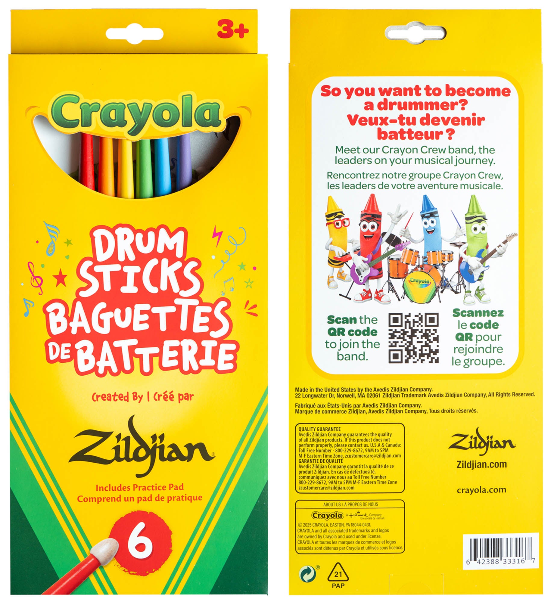 Zildjian ZKIDS Crayola Kids Drumsticks - 4 Pack w/ Practice Pad