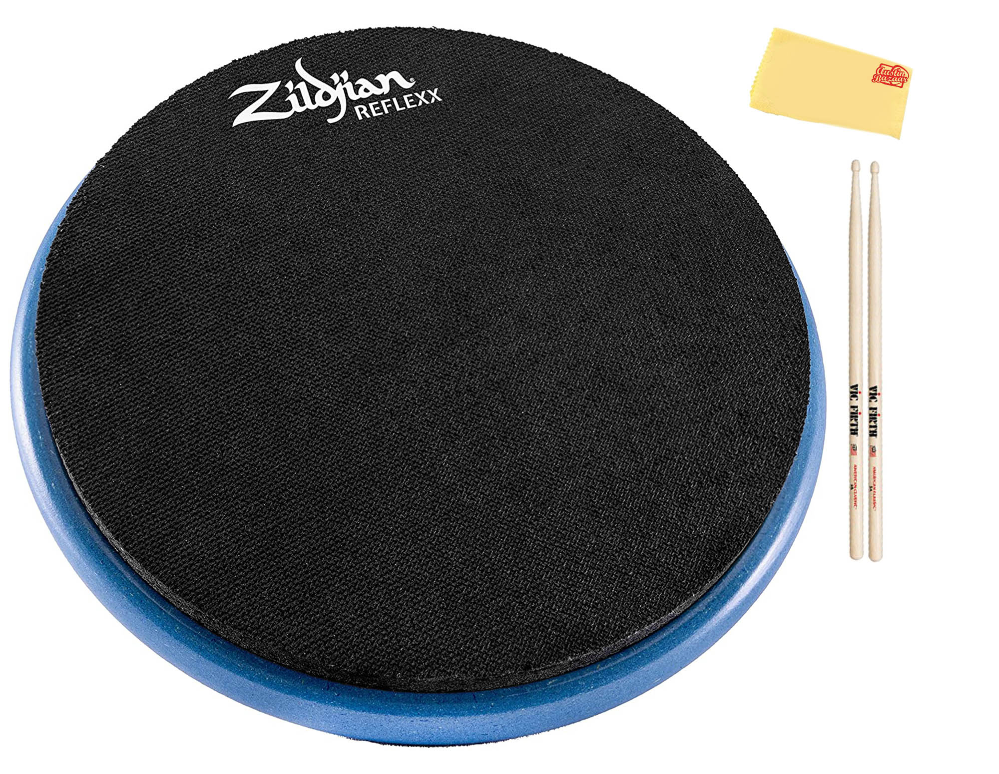 Zildjian ZXPPRCB10 10-Inch Reflexx Dual-Sided Conditioning Practice Pad - Blue w/ Drumsticks