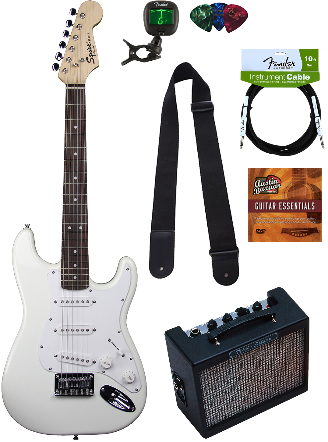 Squier by Fender Mini Strat Electric Guitar Bundle With Amplifier