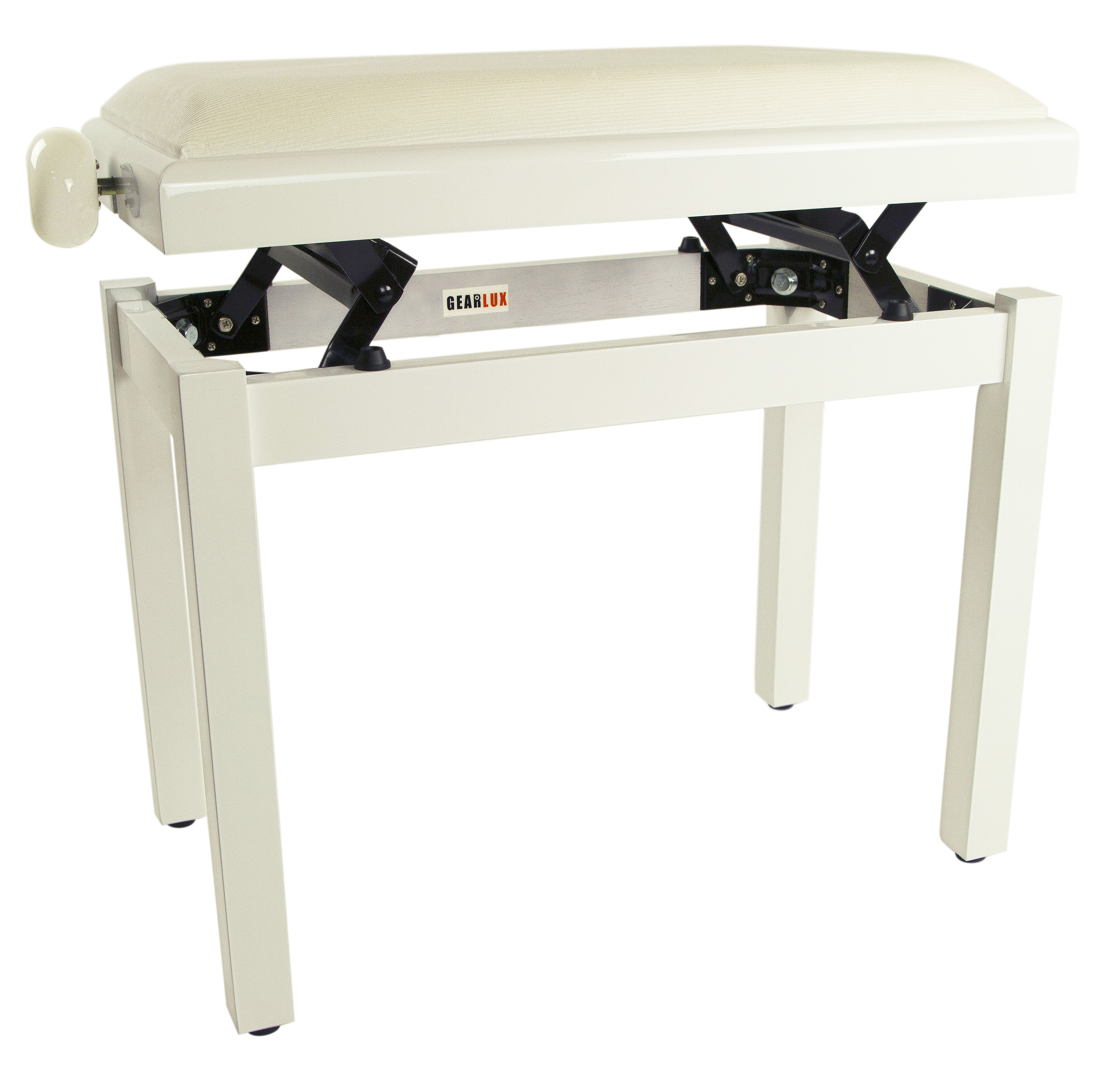 Gearlux Adjustable Piano Bench with Velvet Top White Gloss