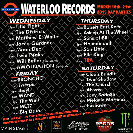 Waterloo Records Free SXSW15 Day Parties