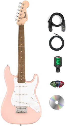 Fender Squier 3/4-Size Kids Mini Strat Electric Guitar - Shell Pink w/ Cable