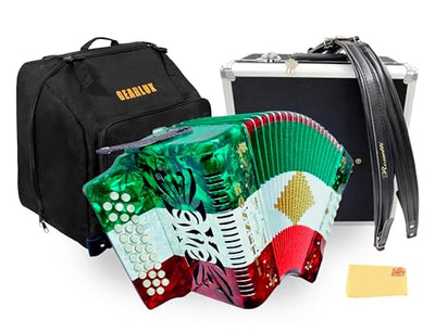Rossetti 3112 31-Button 12-Bass Diatonic Accordion, Key of GCF - Italian Flag Tricolor w/ Hard Case